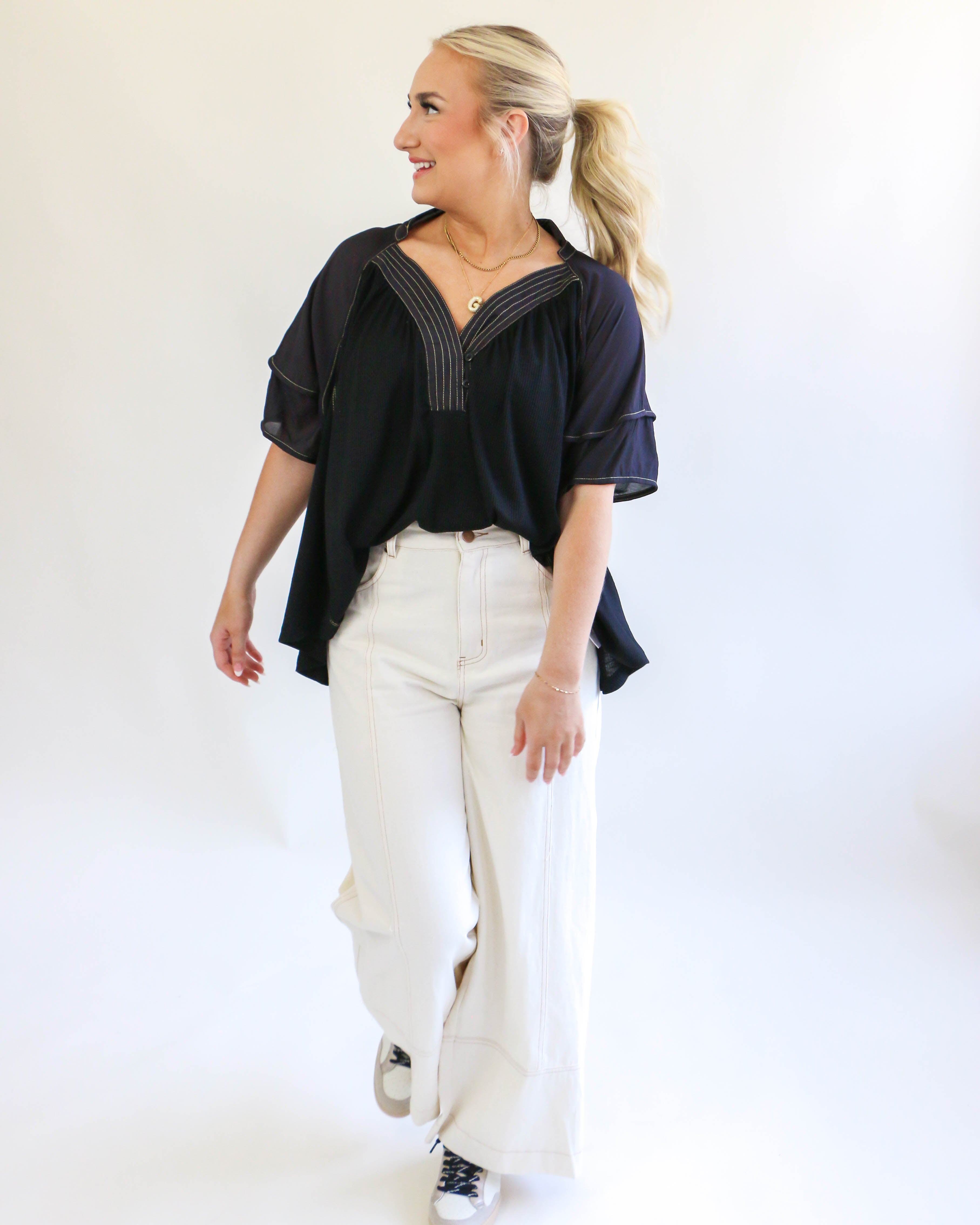 V-Neck Oversized Collared Top