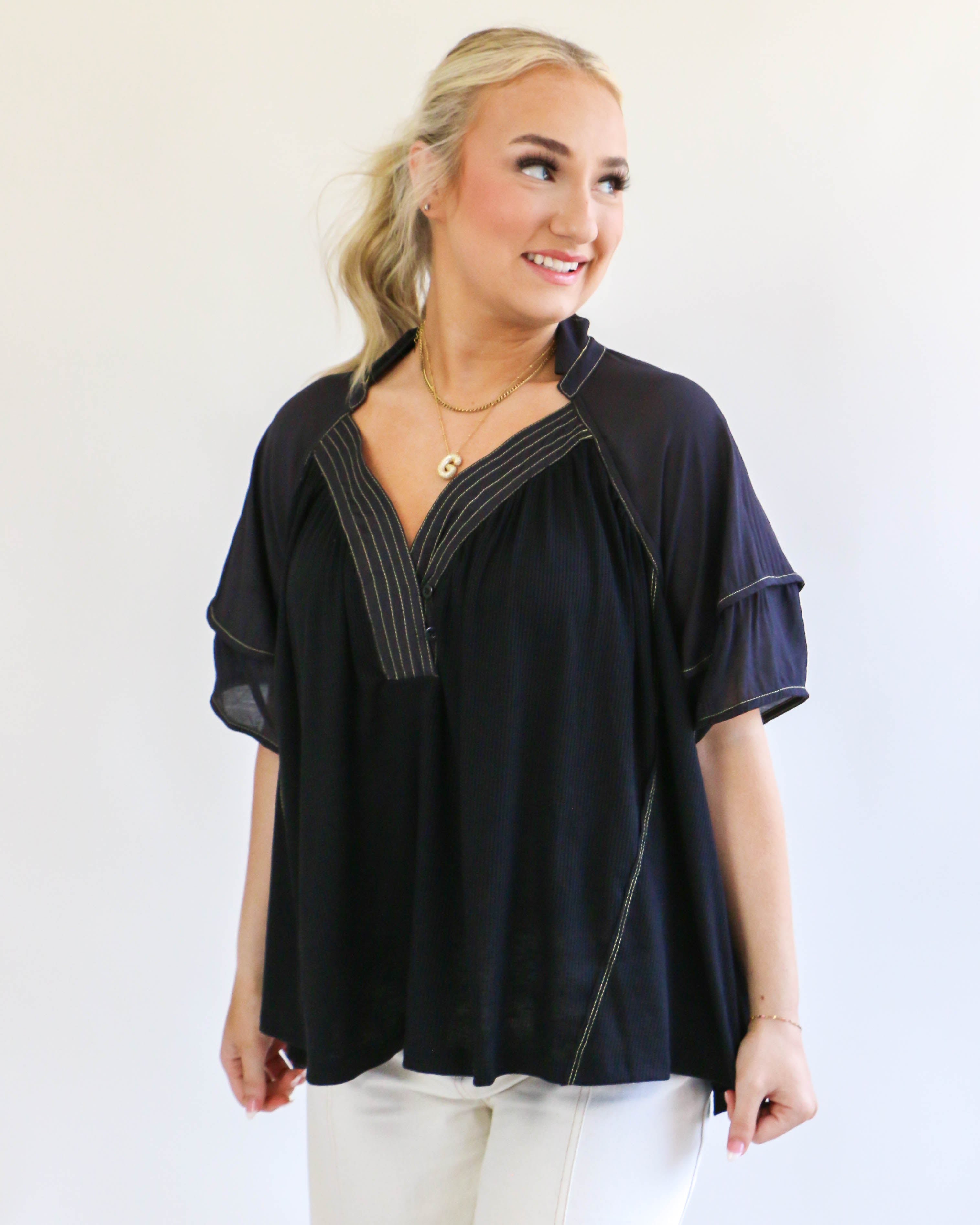 V-Neck Oversized Collared Top