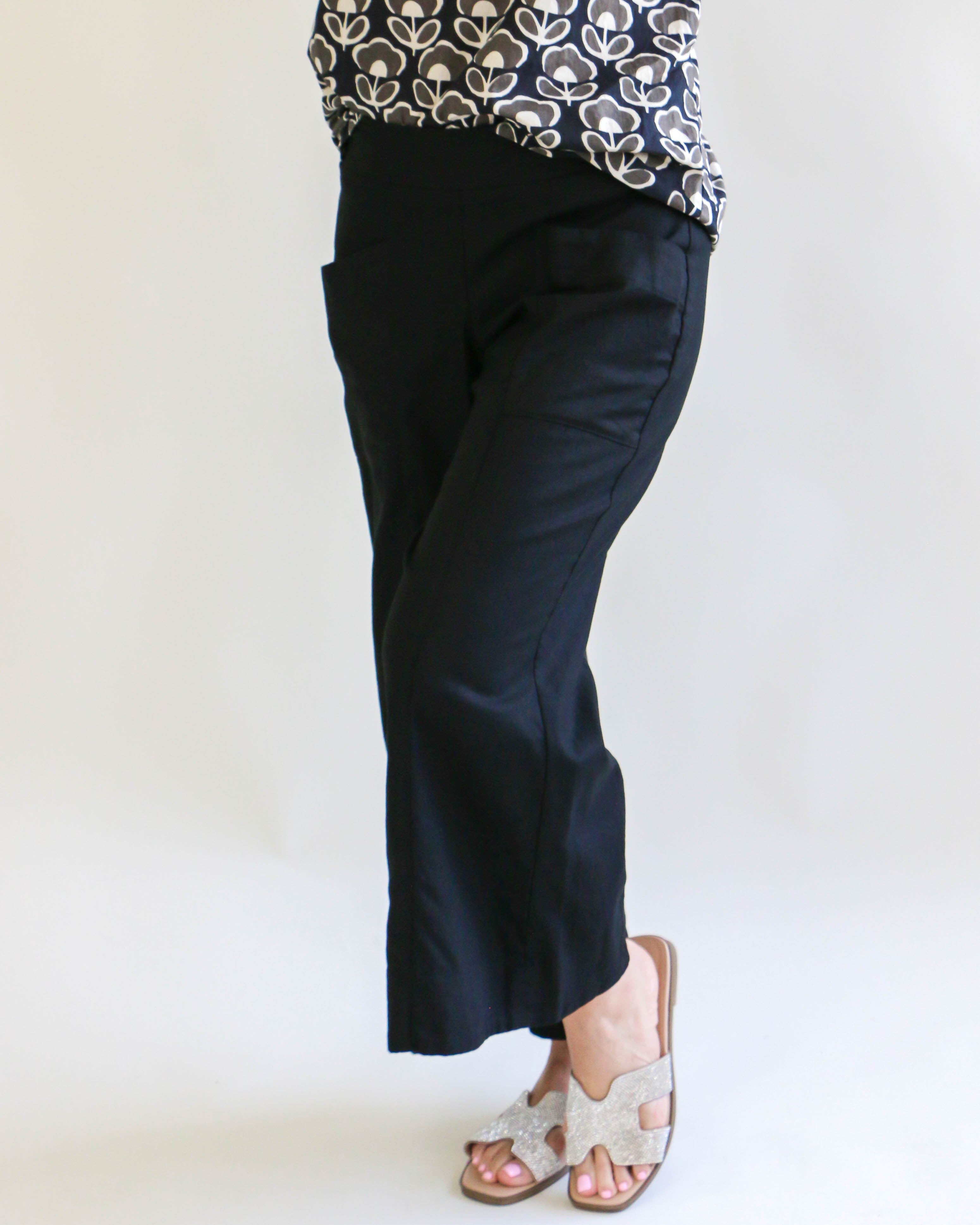 Linen Slouch Pocket Pant in Black