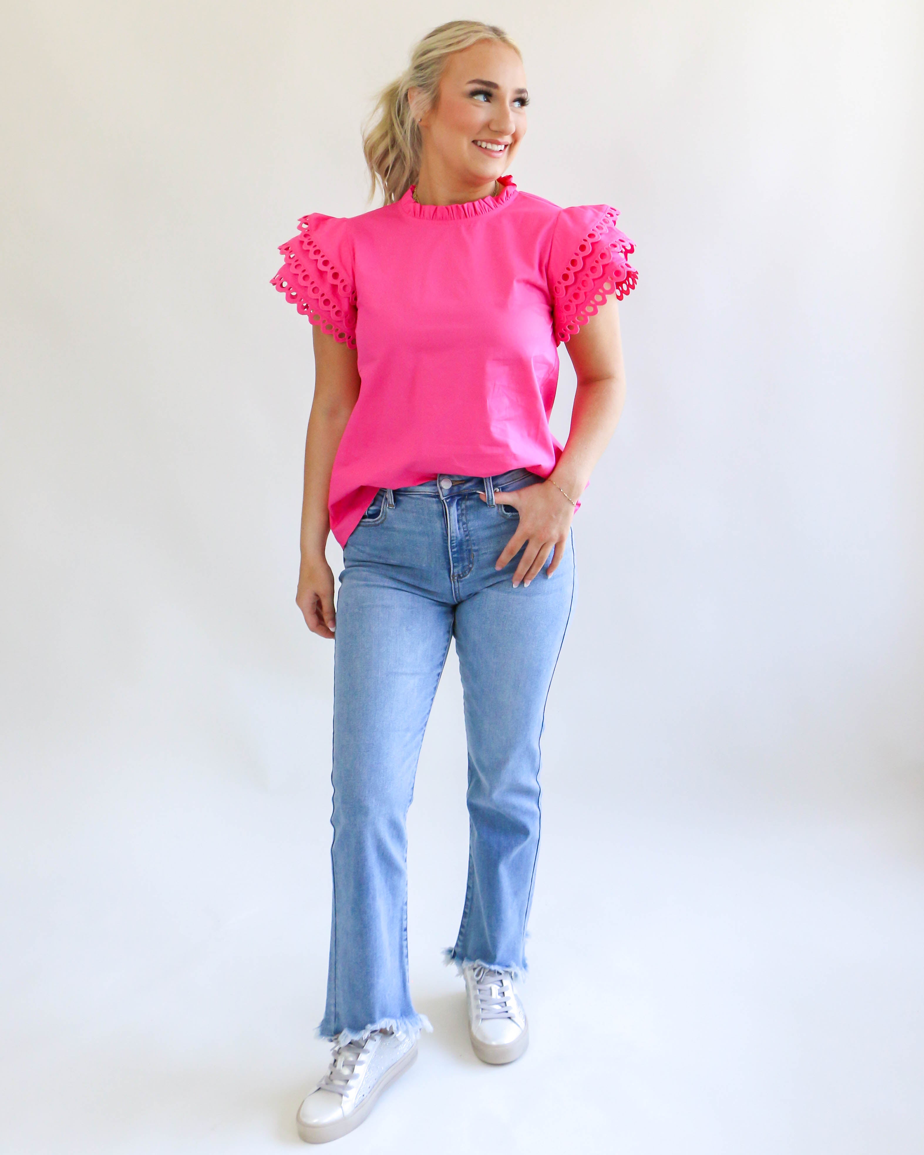 Pink Ruffle Sleeve Top