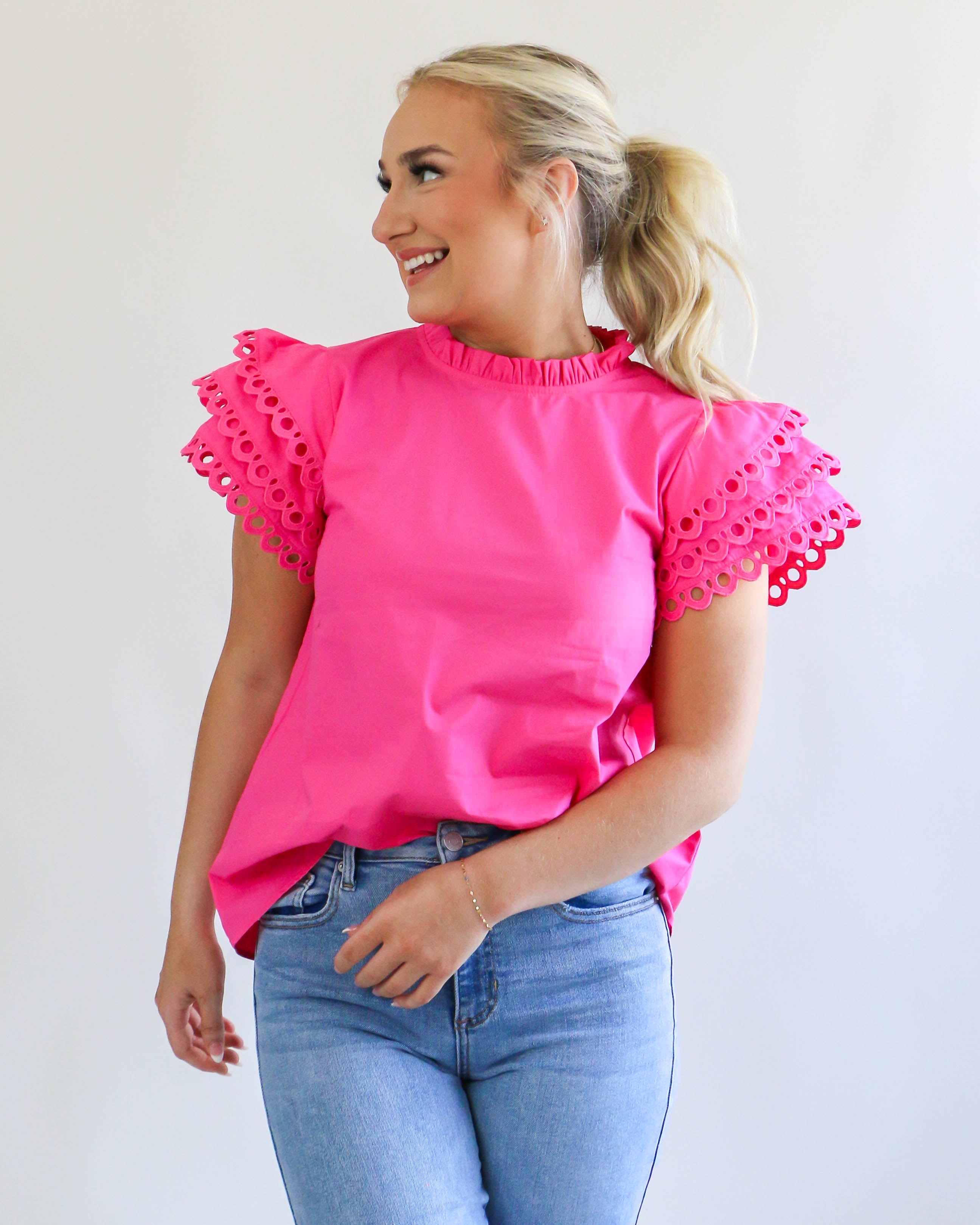 Pink Ruffle Sleeve Top