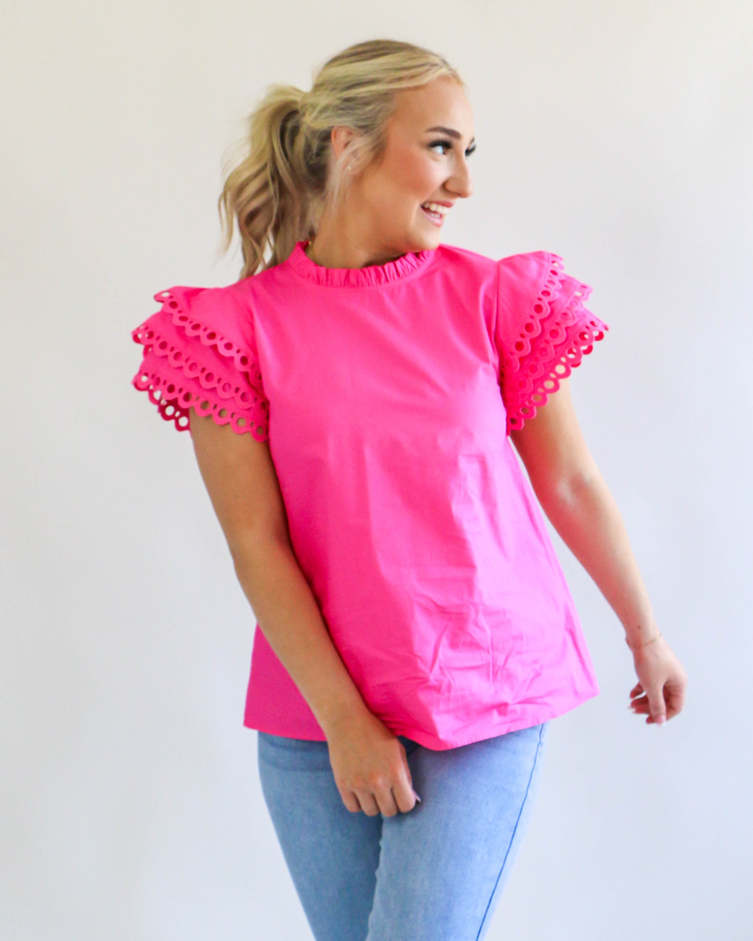 Pink Ruffle Sleeve Top