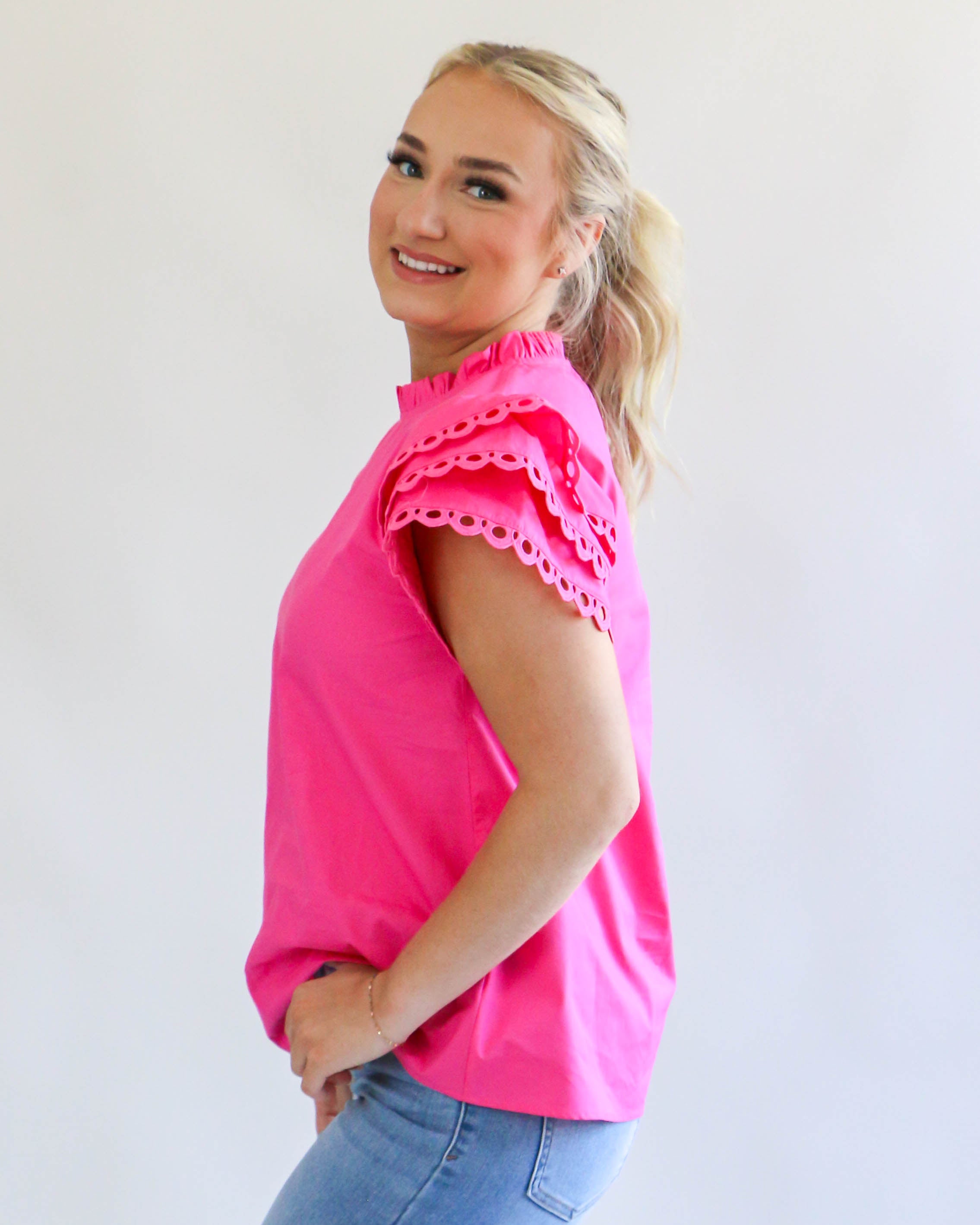 Pink Ruffle Sleeve Top