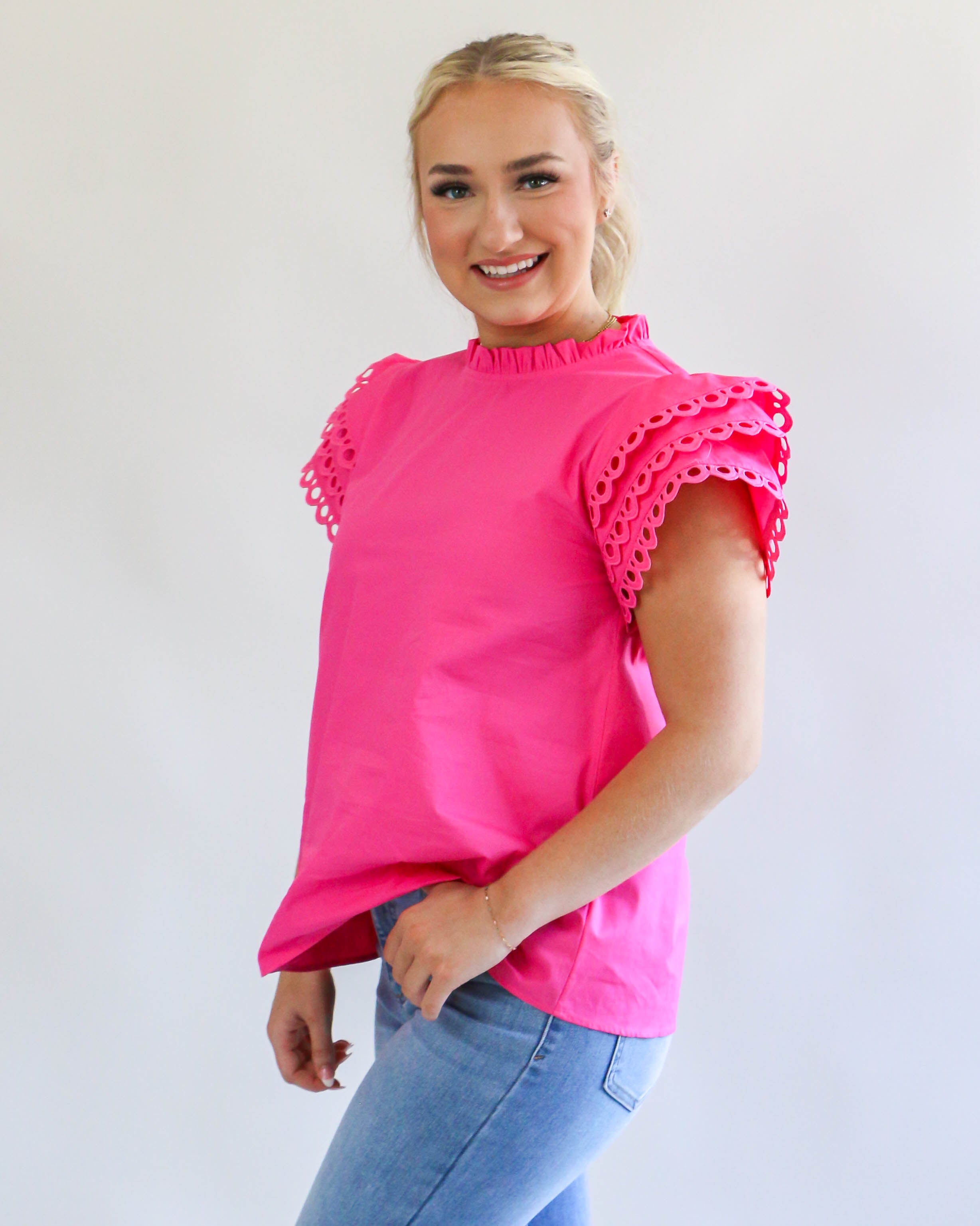 Pink Ruffle Sleeve Top