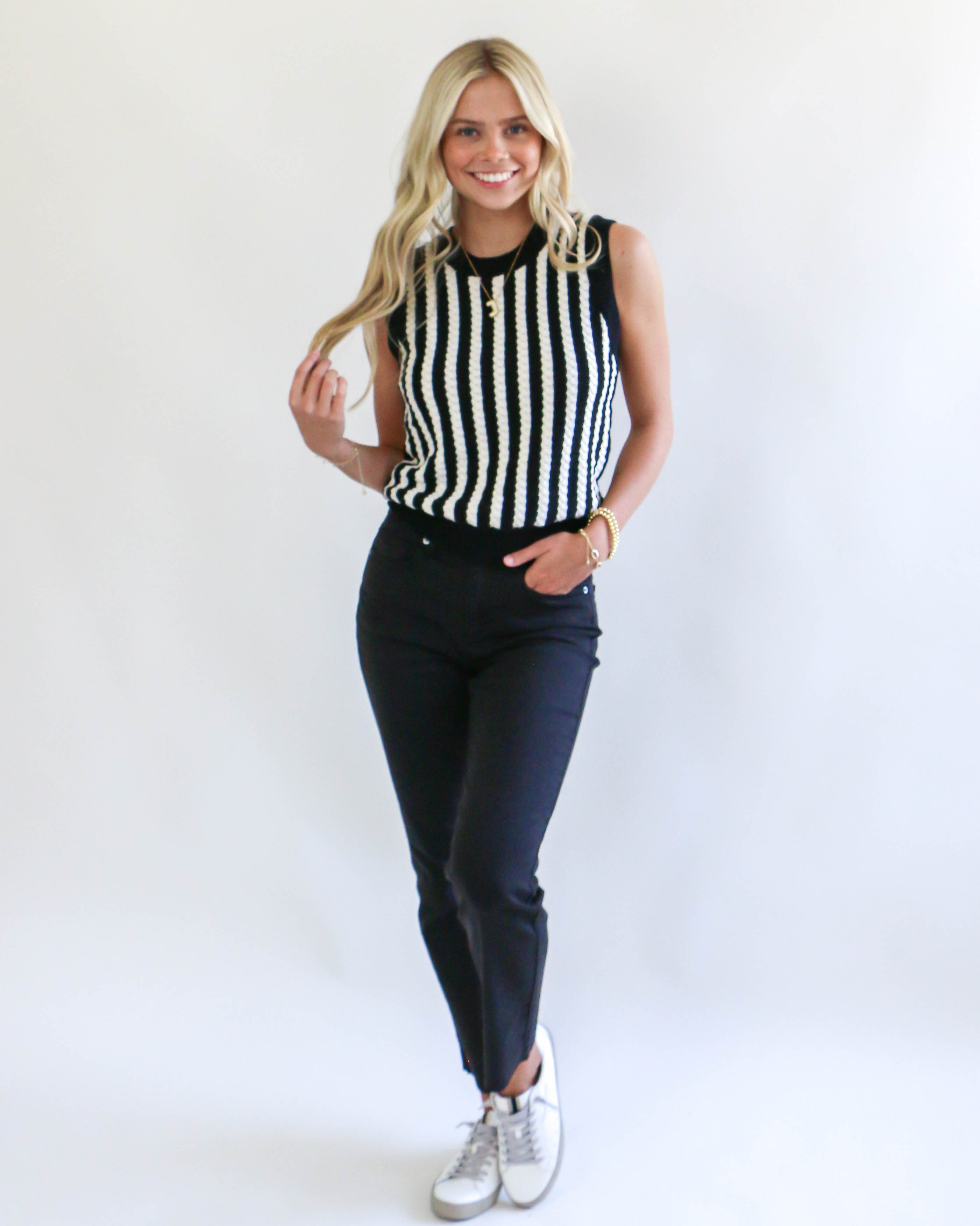 Black & Cream Stripe Sweater Top