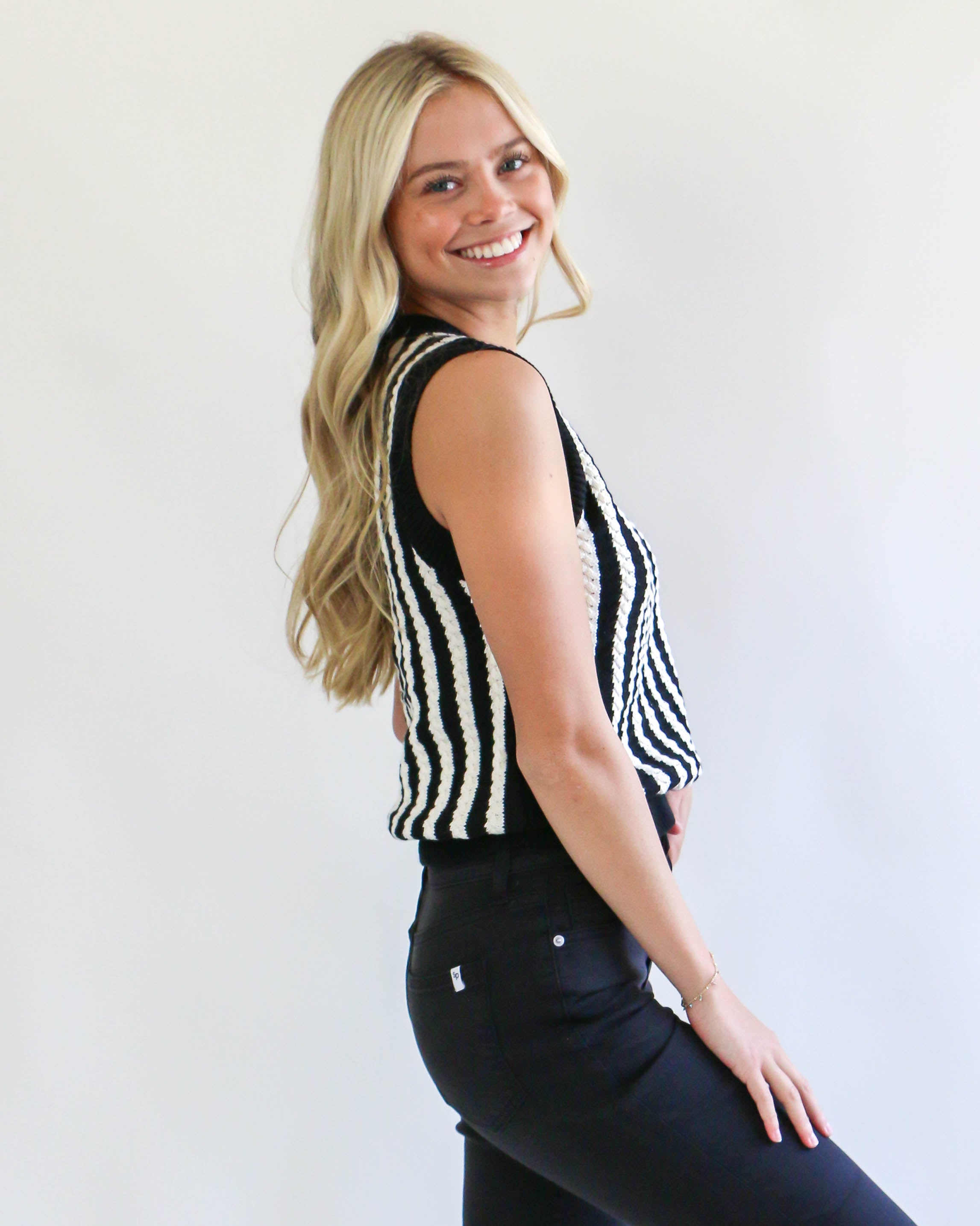 Black & Cream Stripe Sweater Top