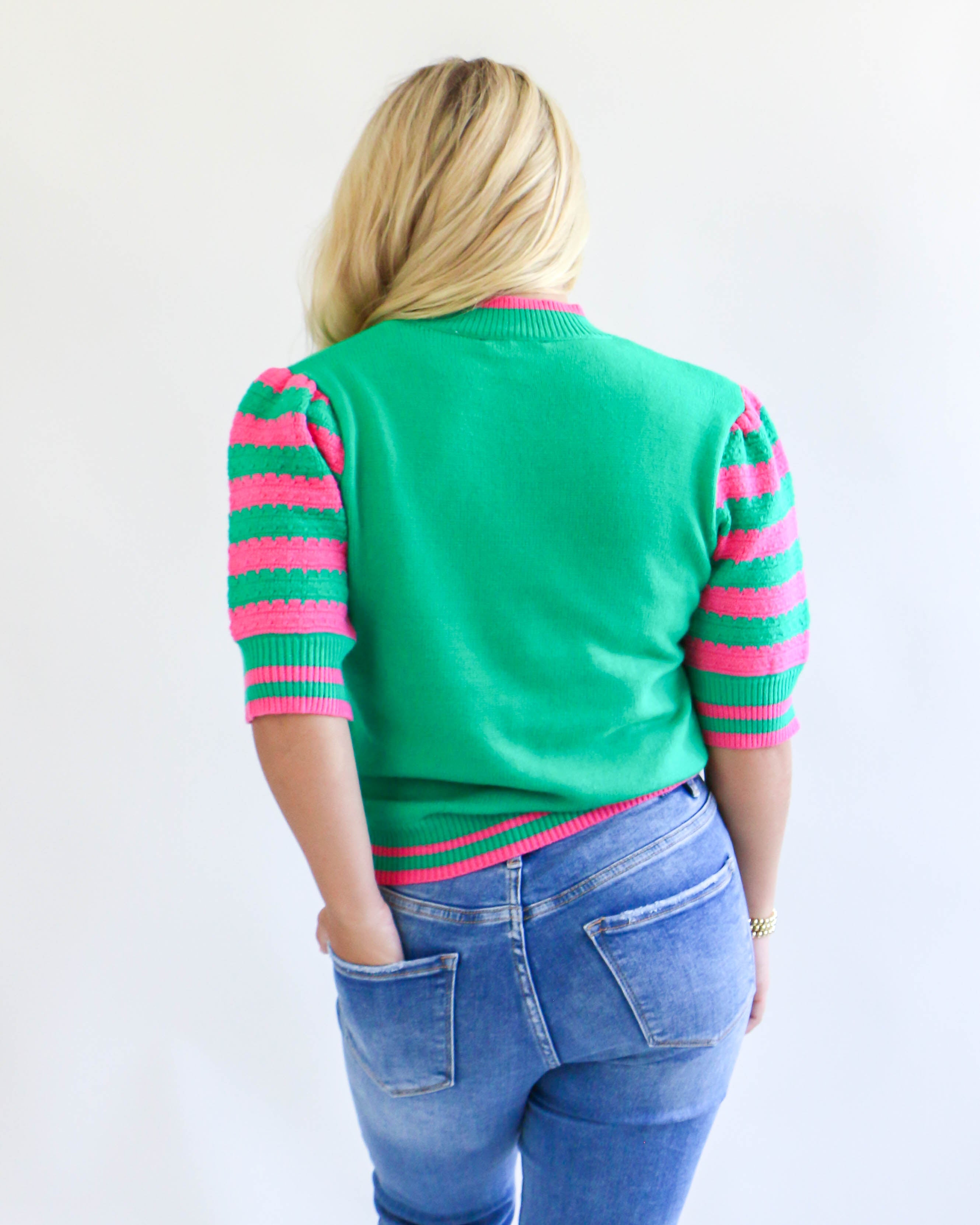 Puff Sleeve Knit Top in Green