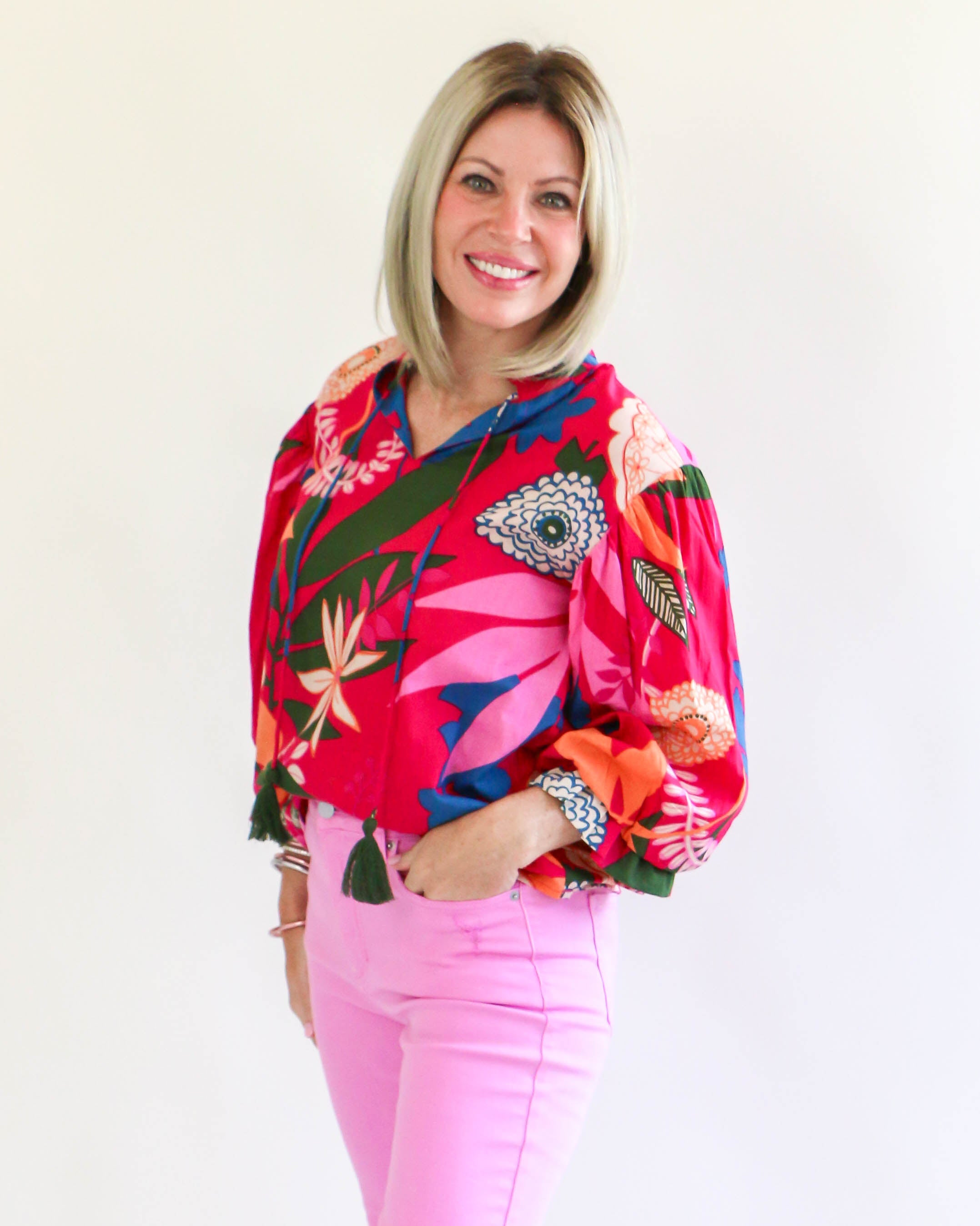 Wild Blooming Top in Hot Pink