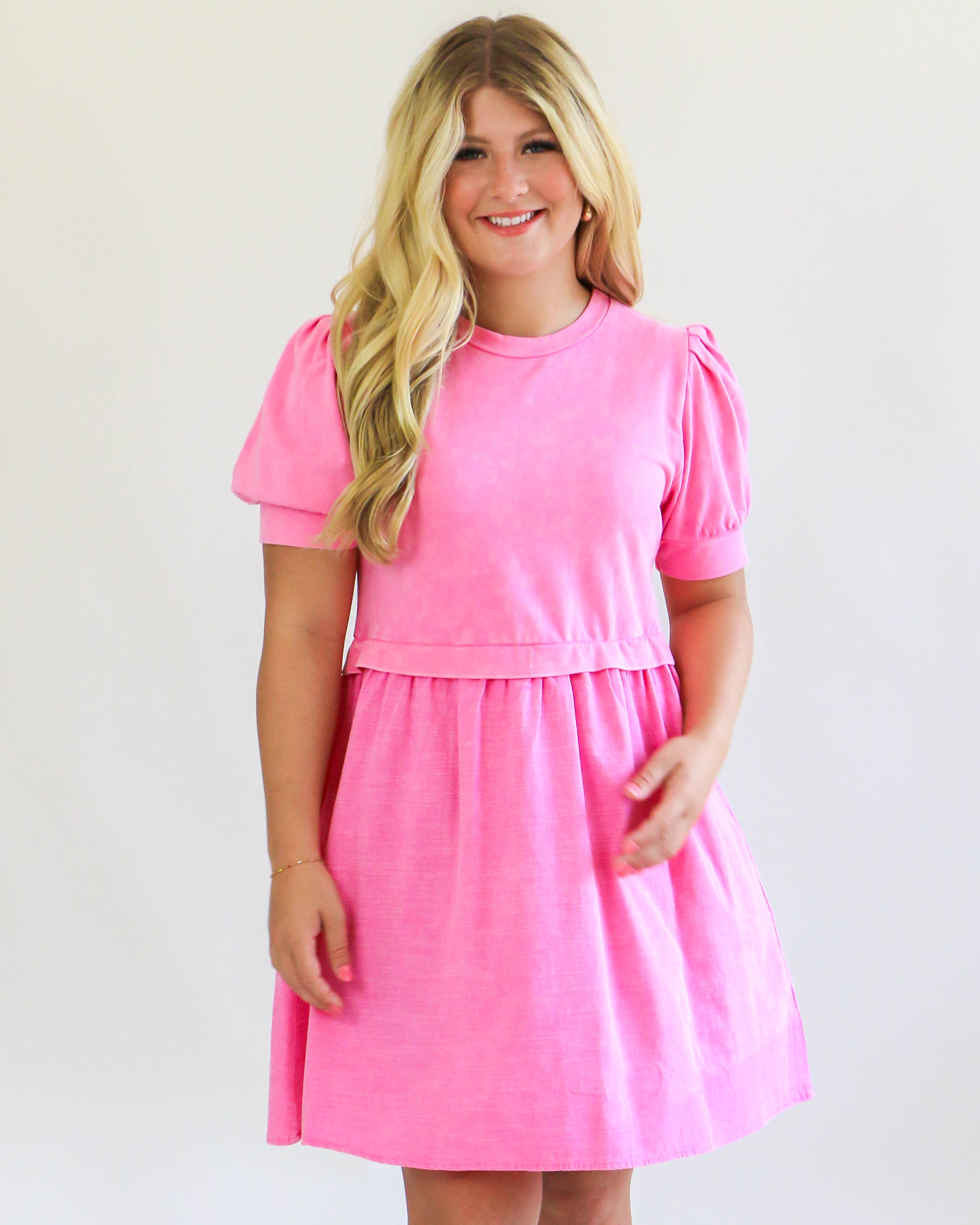 Washing Cotton Mini Dress in Pink