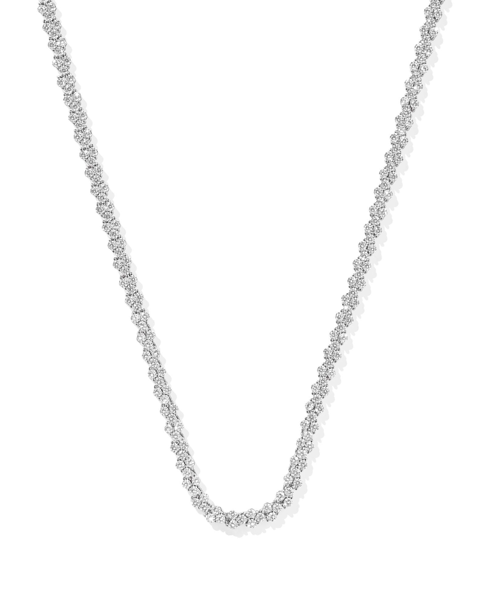 Emery Tennis Necklace in Silver White Crystal