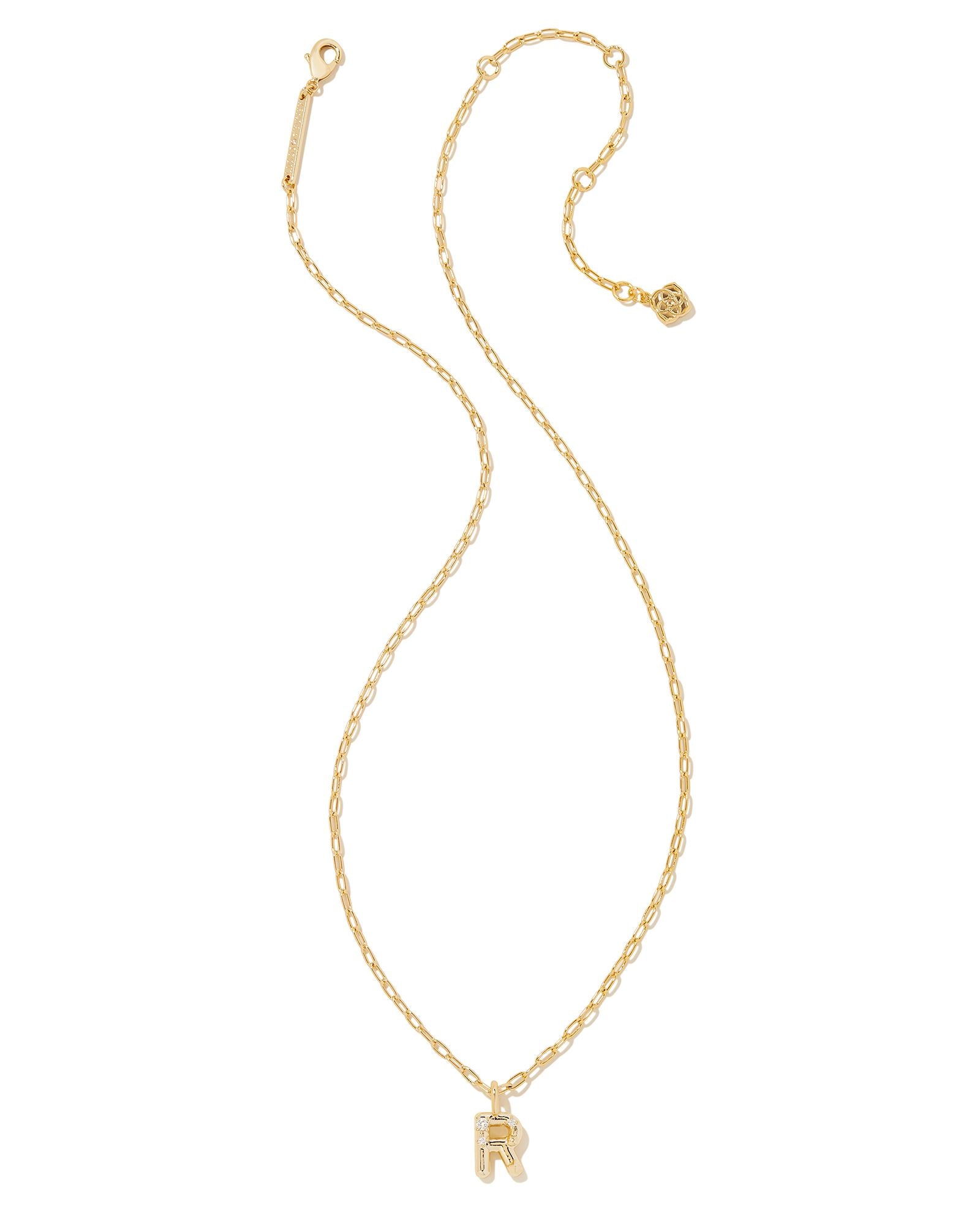 Crystal Letter R Pendant Necklace in Gold Metal