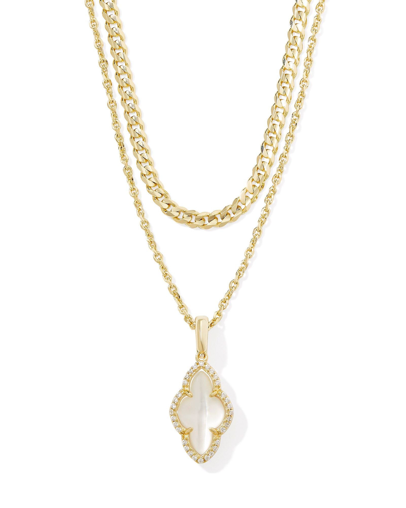 Abbie Pave Frame Multi Strand Necklace in Gold Ivory Mother of Pearl