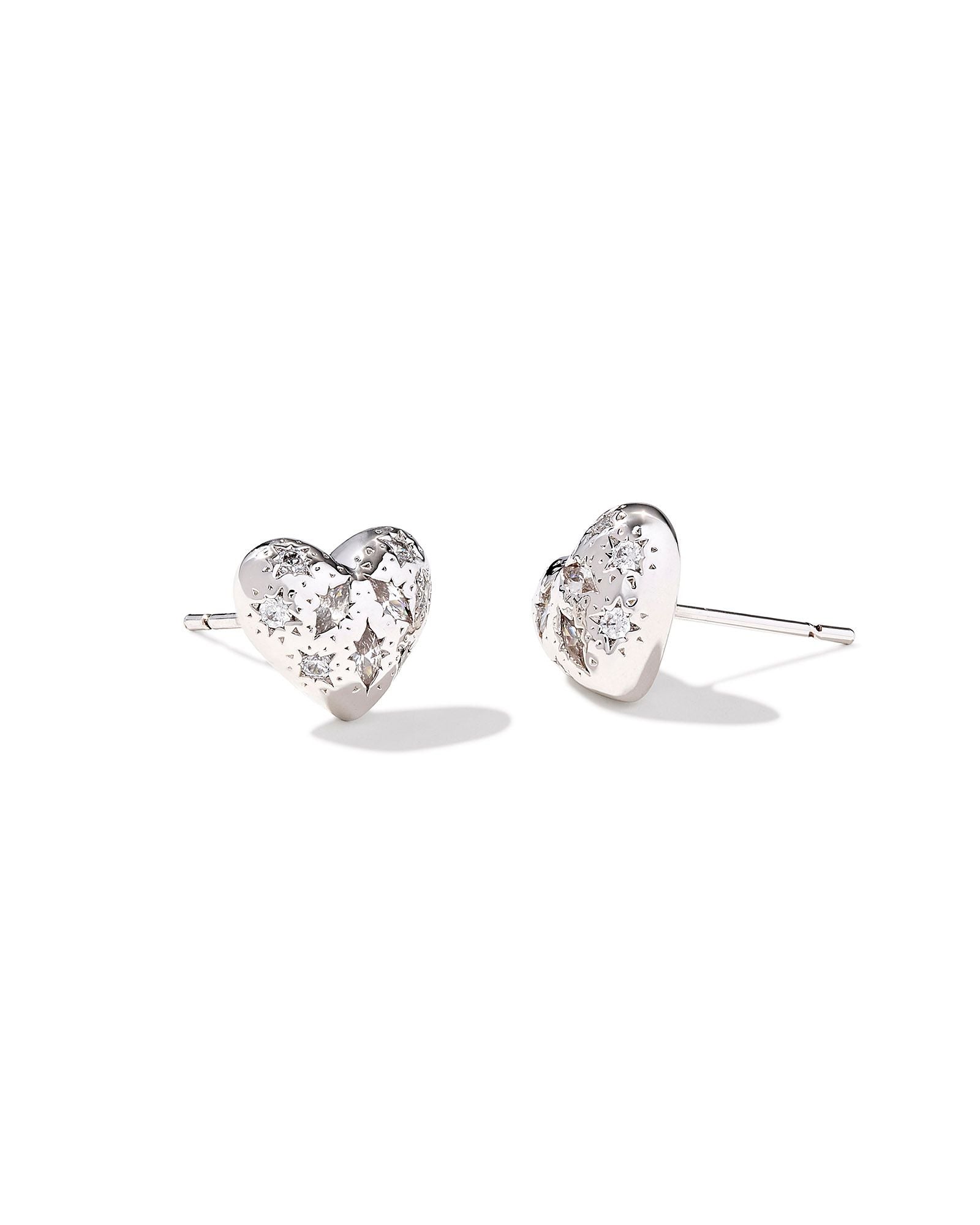 Holland Heart Stud Earring in Silver White Crystal