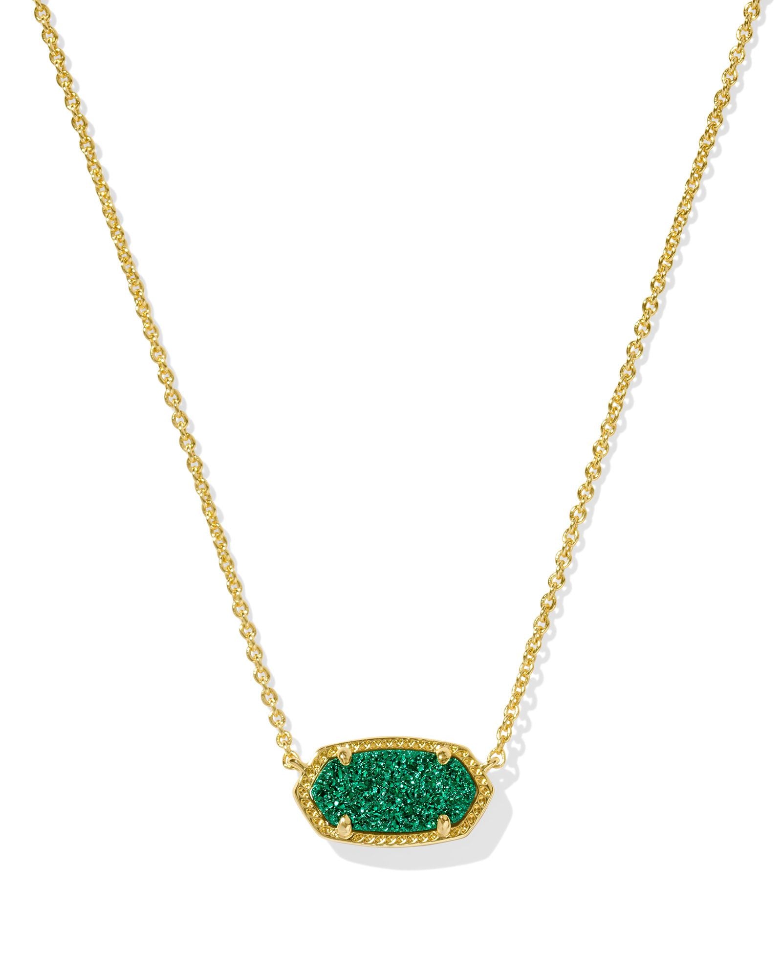 Elisa Pendant Necklace in Gold Emerald Drusy