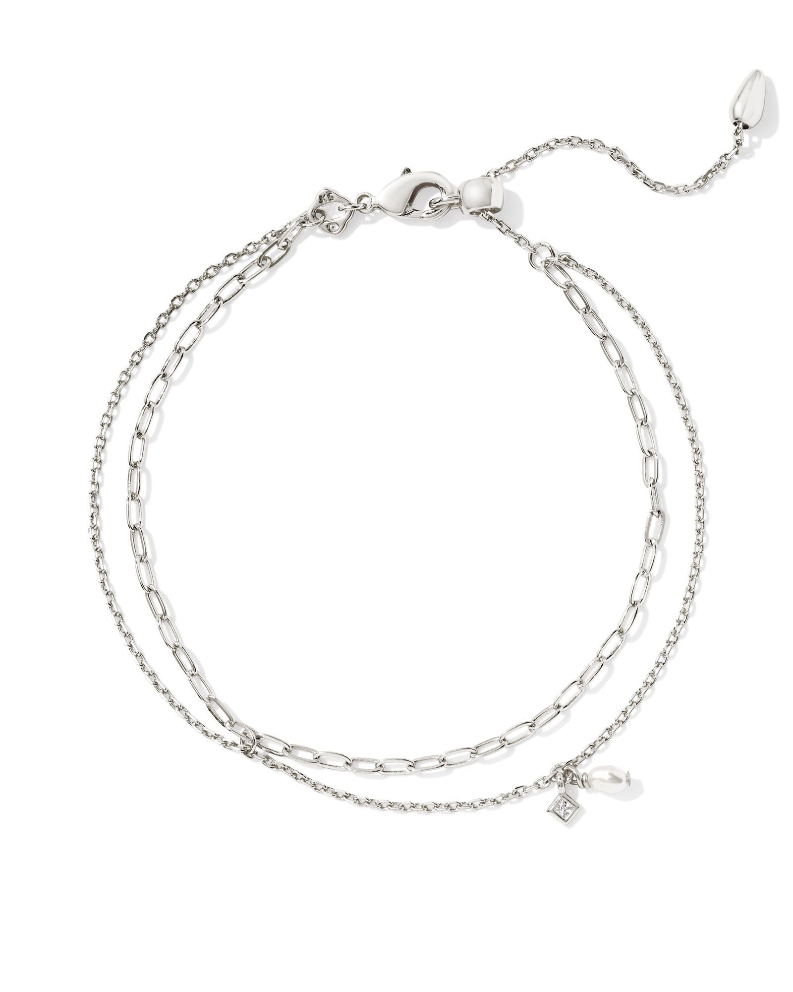 Eve Multi Strand Bracelet in Rhodium White Pearl