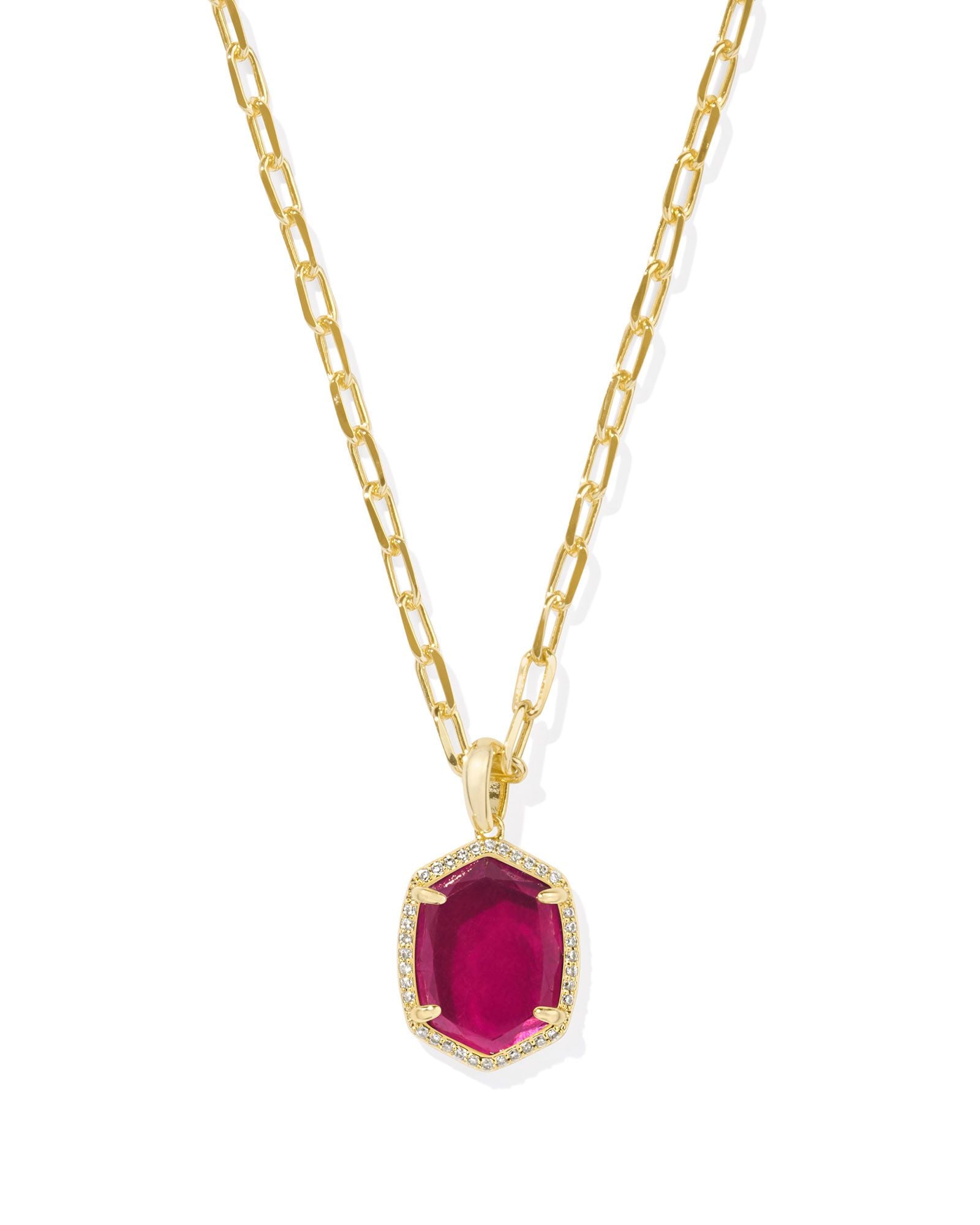 Daphne Pave Framed Pendant Necklace in Gold Berry Mica