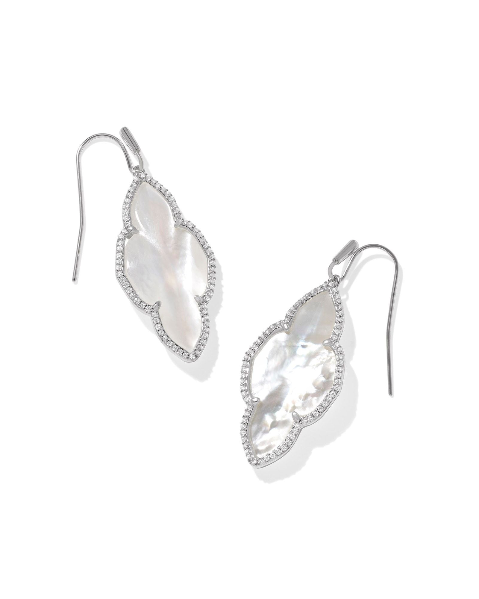 Abbie Pave Frame Drop Earring in Rhodium Ivory Mother of Pearl