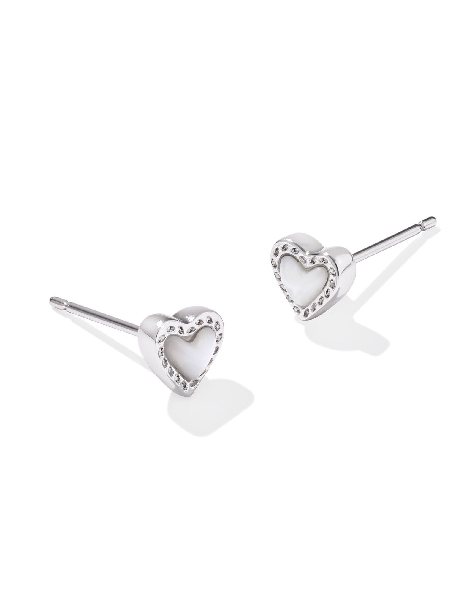 Mini Ari Heart Stud Earring in Rhodium Ivory Mother of Pearl