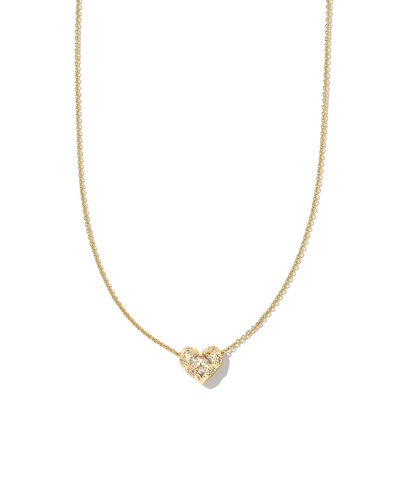 Holland Heart Pendant Necklace in Gold White Crystal