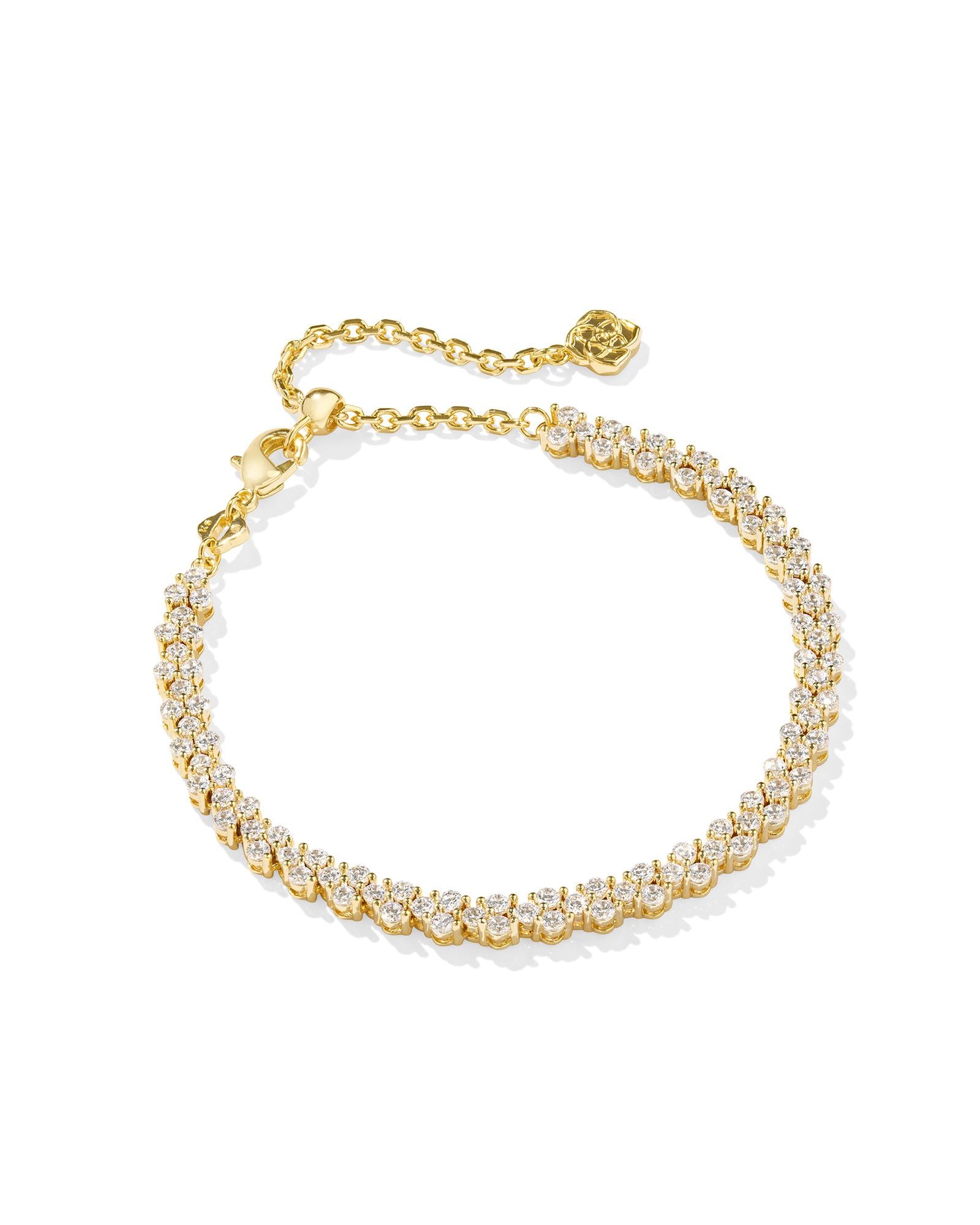 Emery Tennis Bracelet in Gold White Crystal