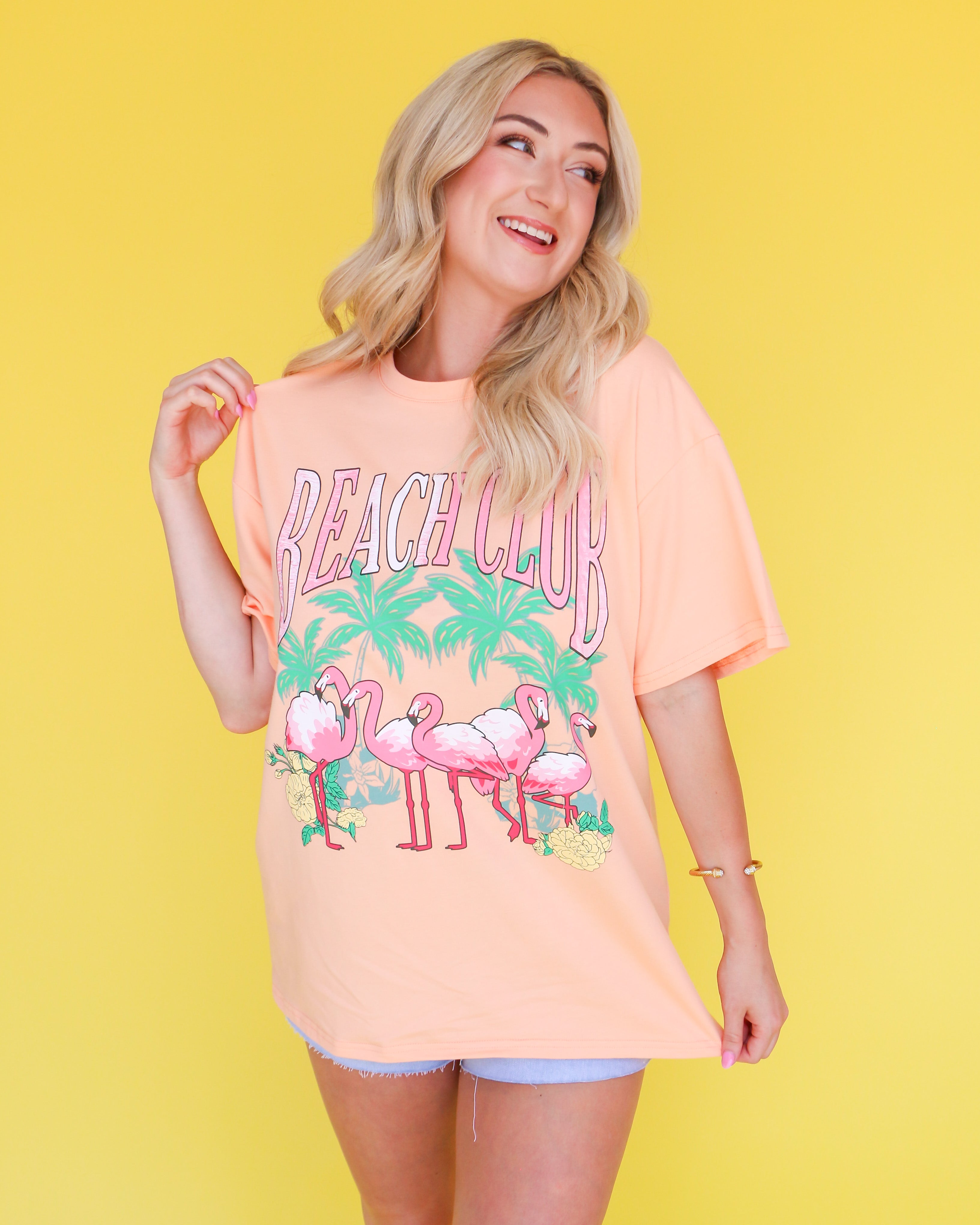 Coral 'Beach Club' Print Short Sleeve Top