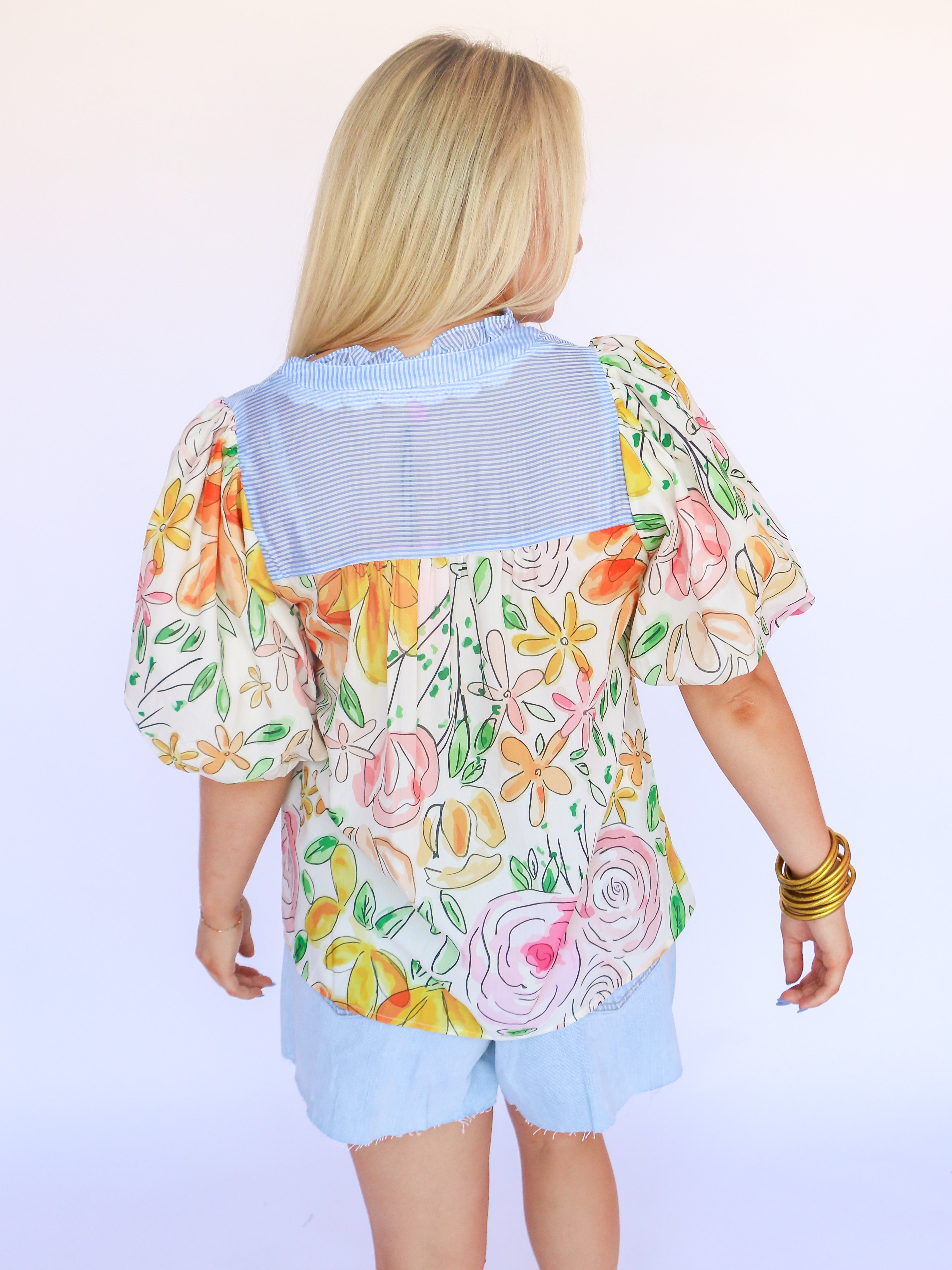 THML Flower Print Puff Sleeve Top