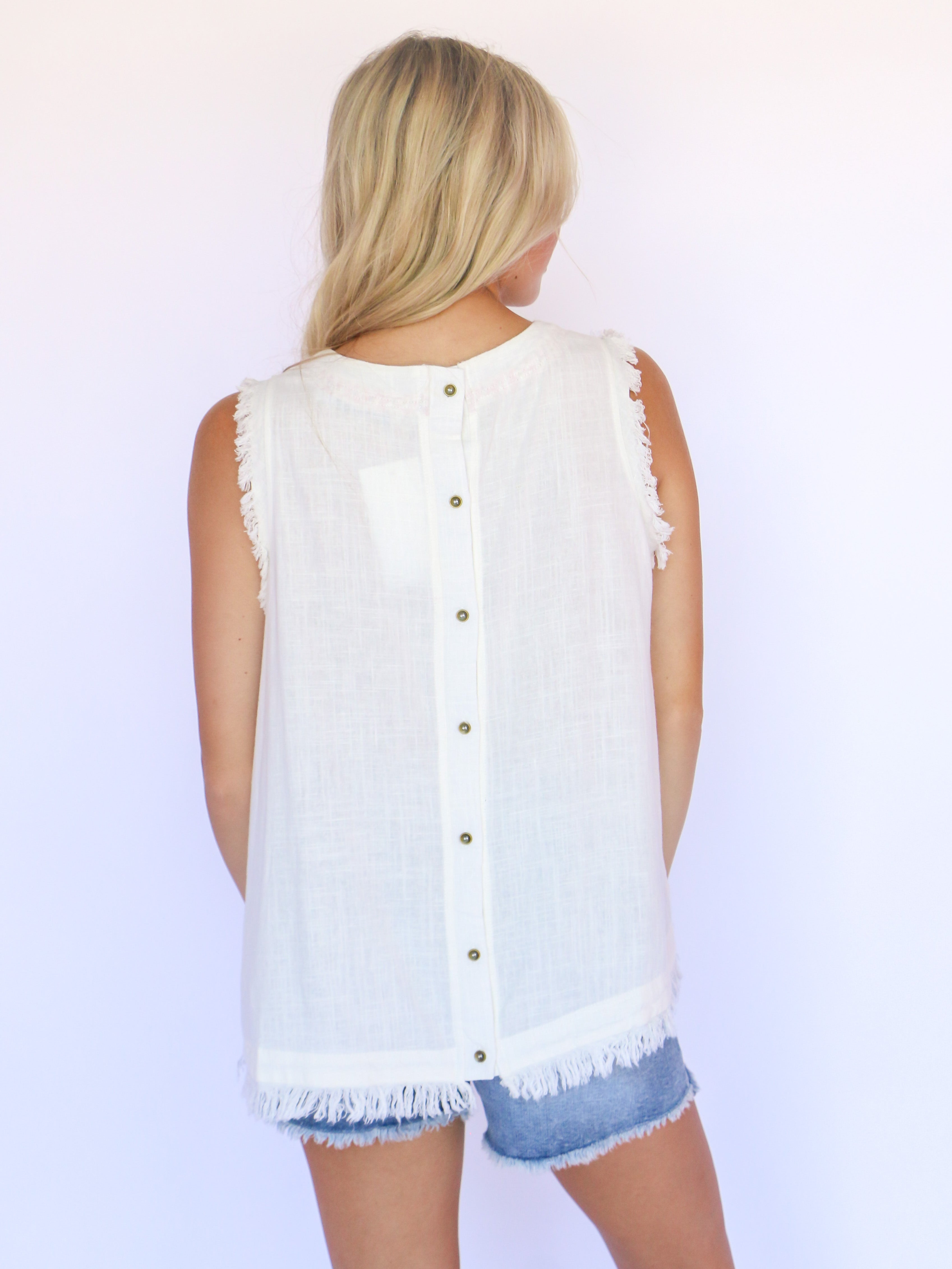 Button Down Detail Sleeveless Top in Ivory