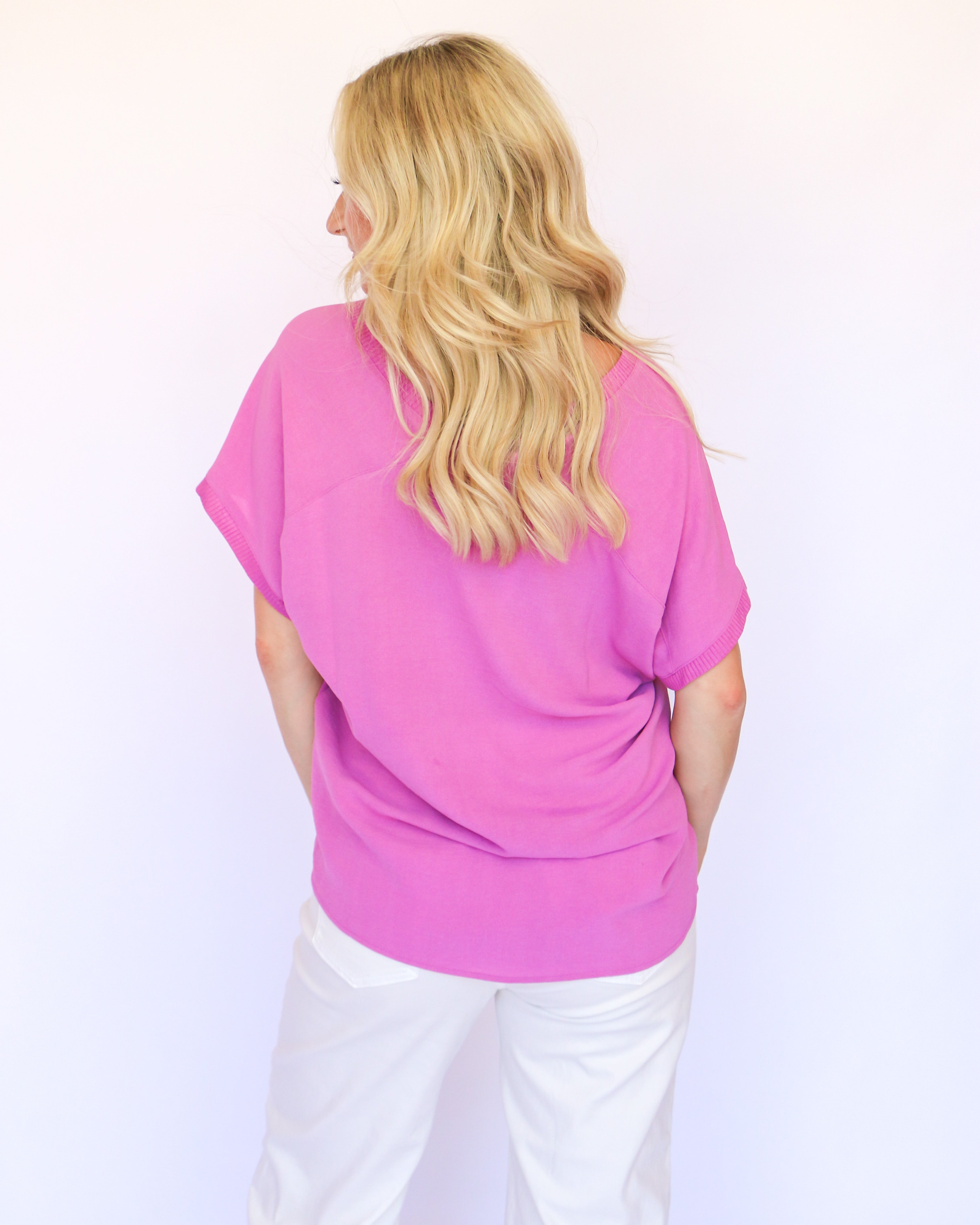 V-Neck Rib Trim Tee in Lavender | Ivy Jane