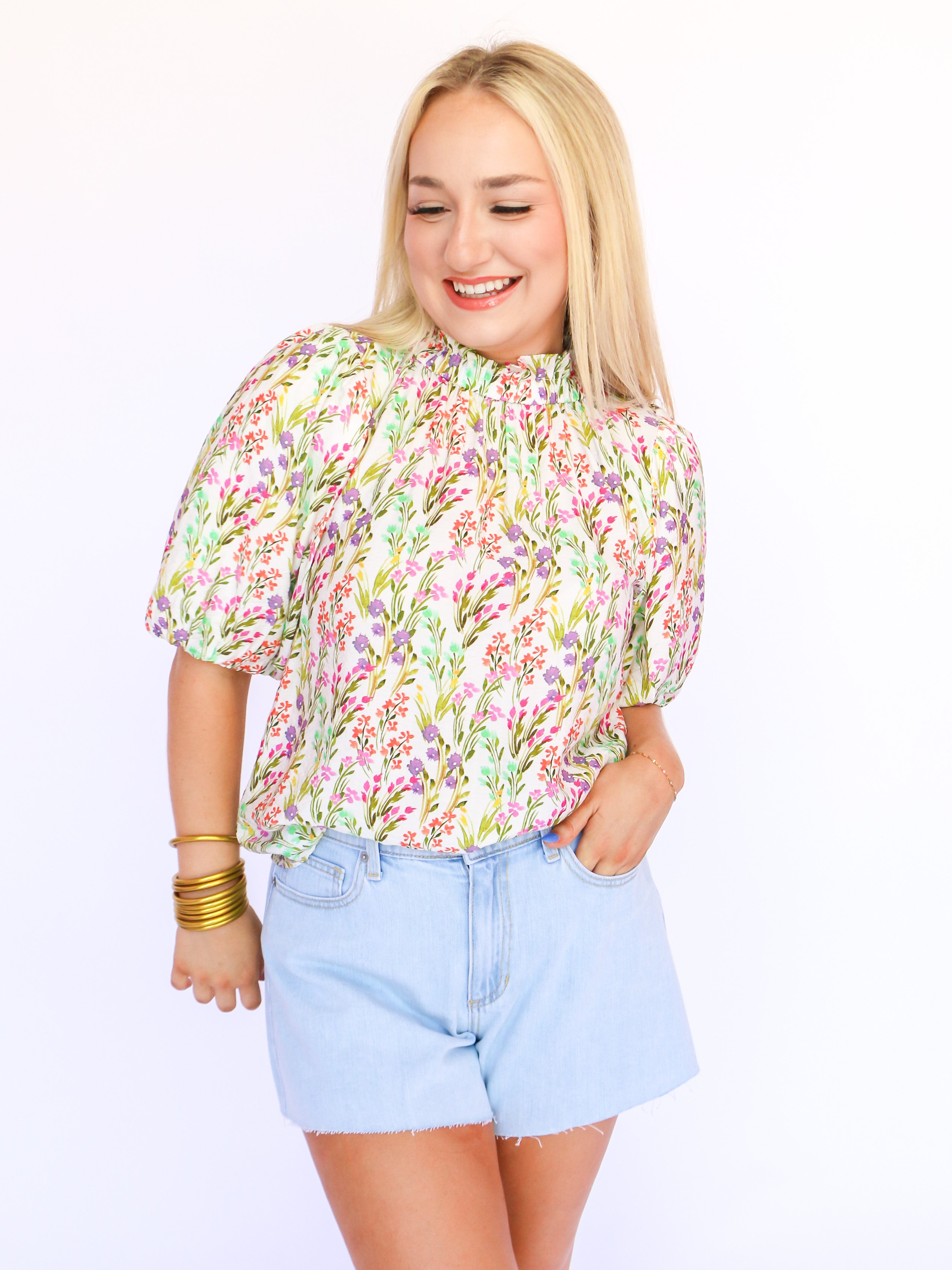 THML | Puff Sleeve Floral Top