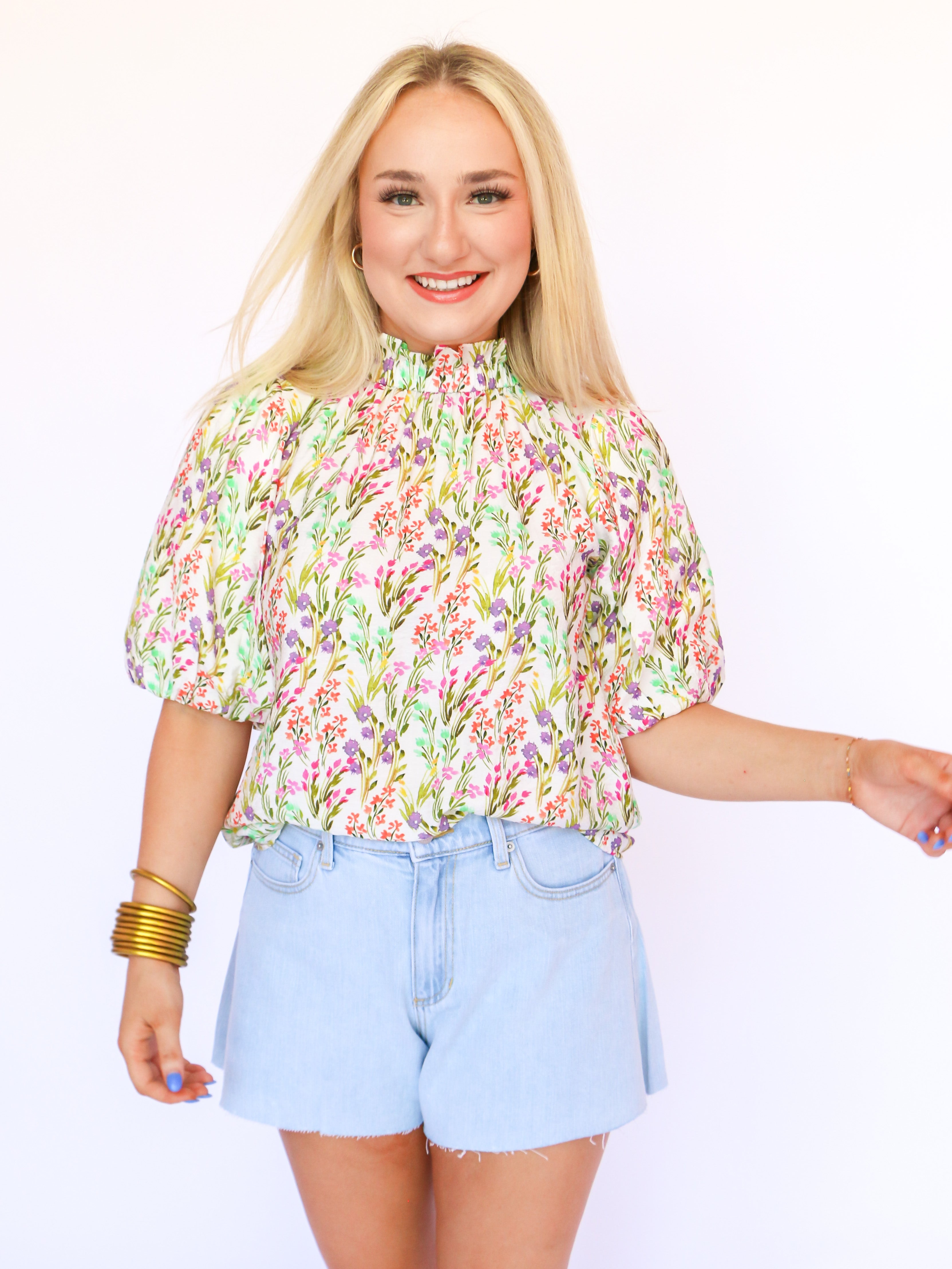 THML | Puff Sleeve Floral Top