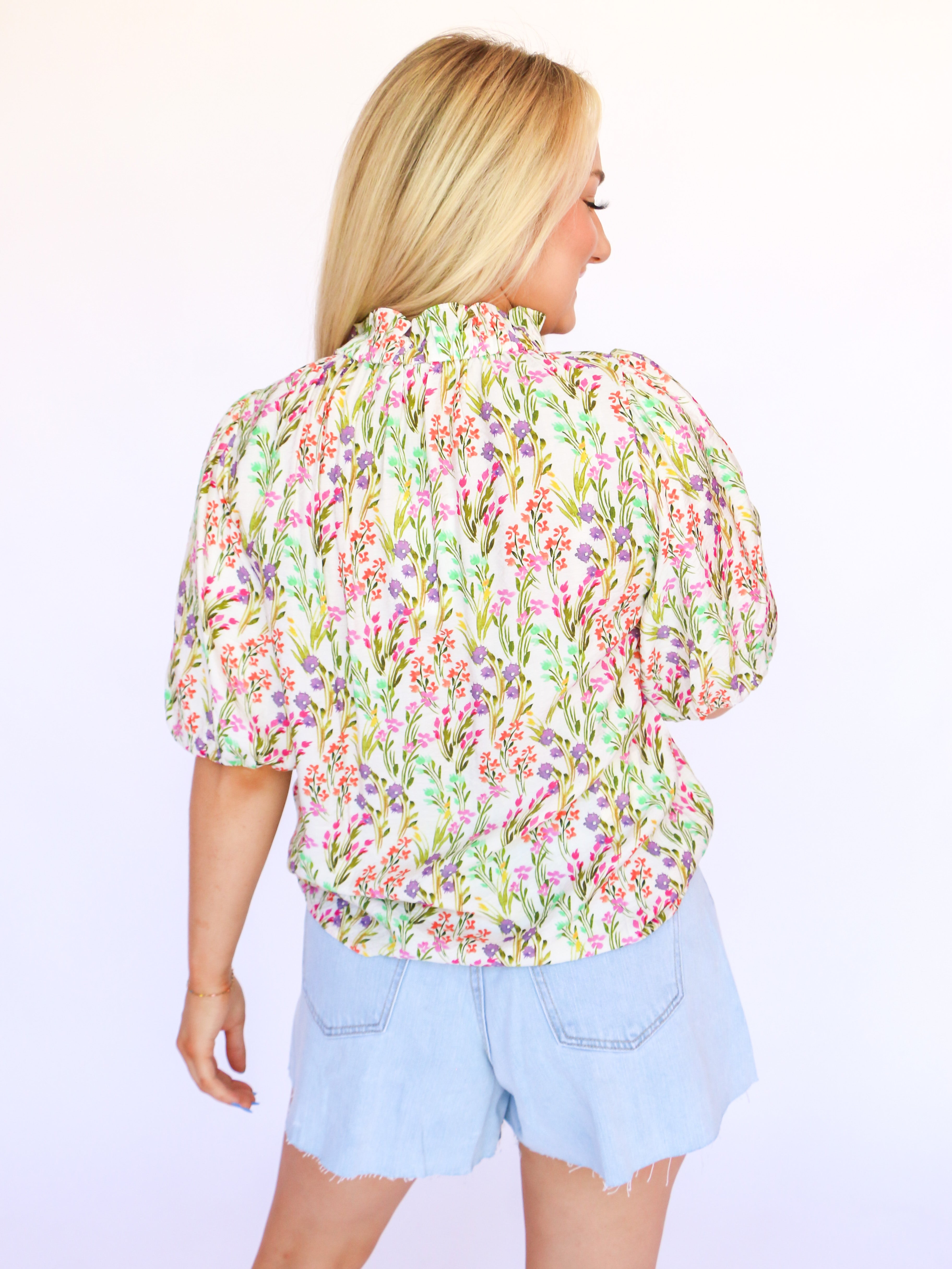 THML | Puff Sleeve Floral Top