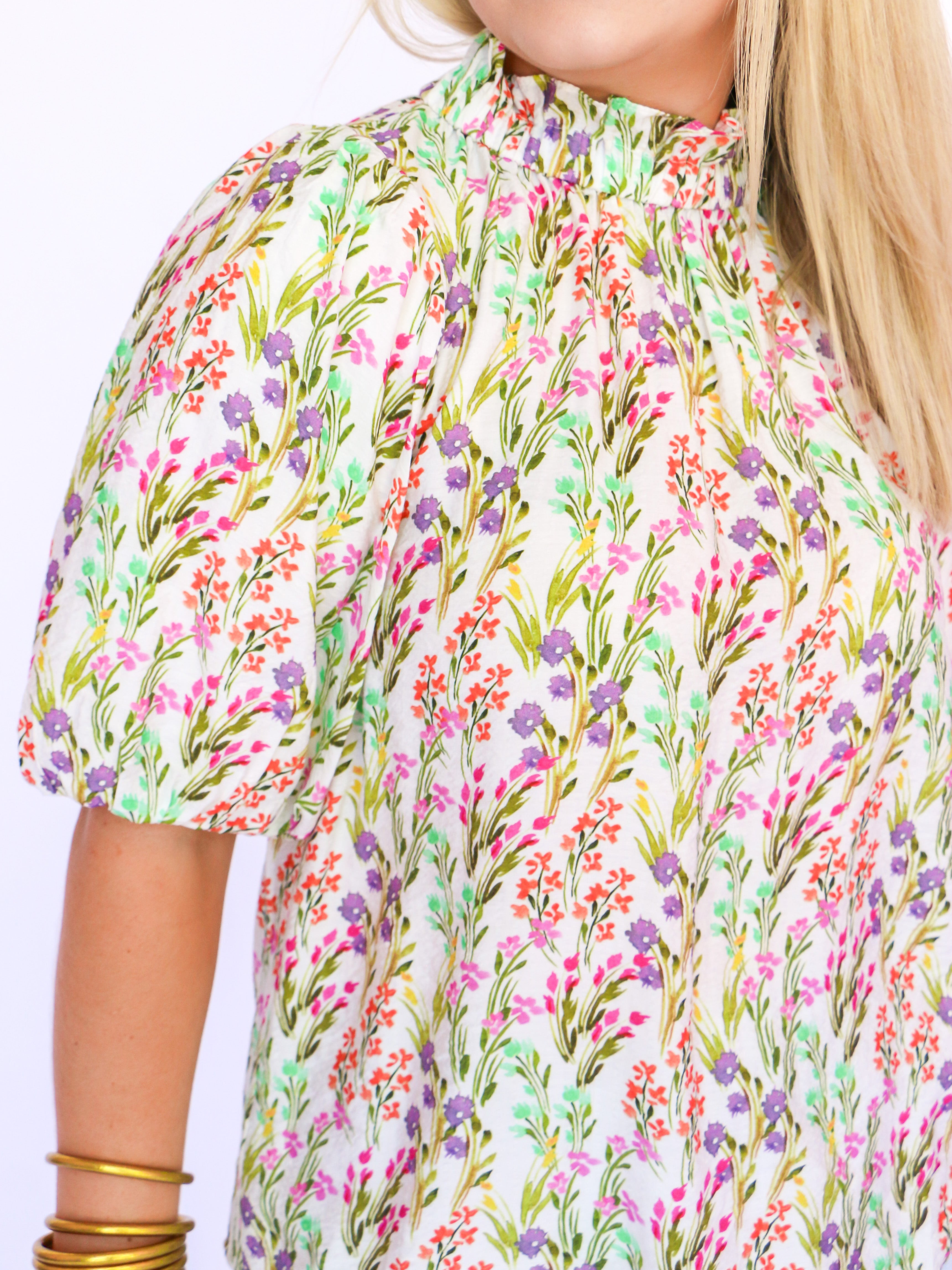 THML | Puff Sleeve Floral Top