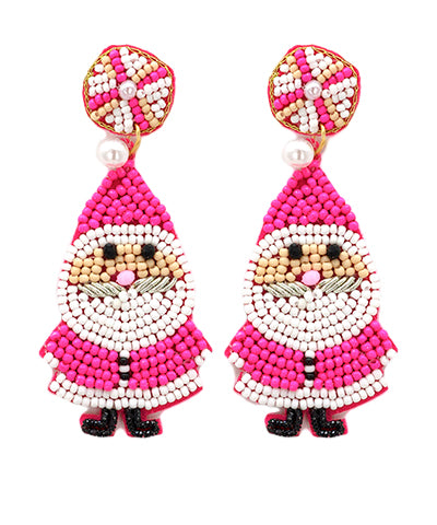 Pink Beaded Santas Earrings