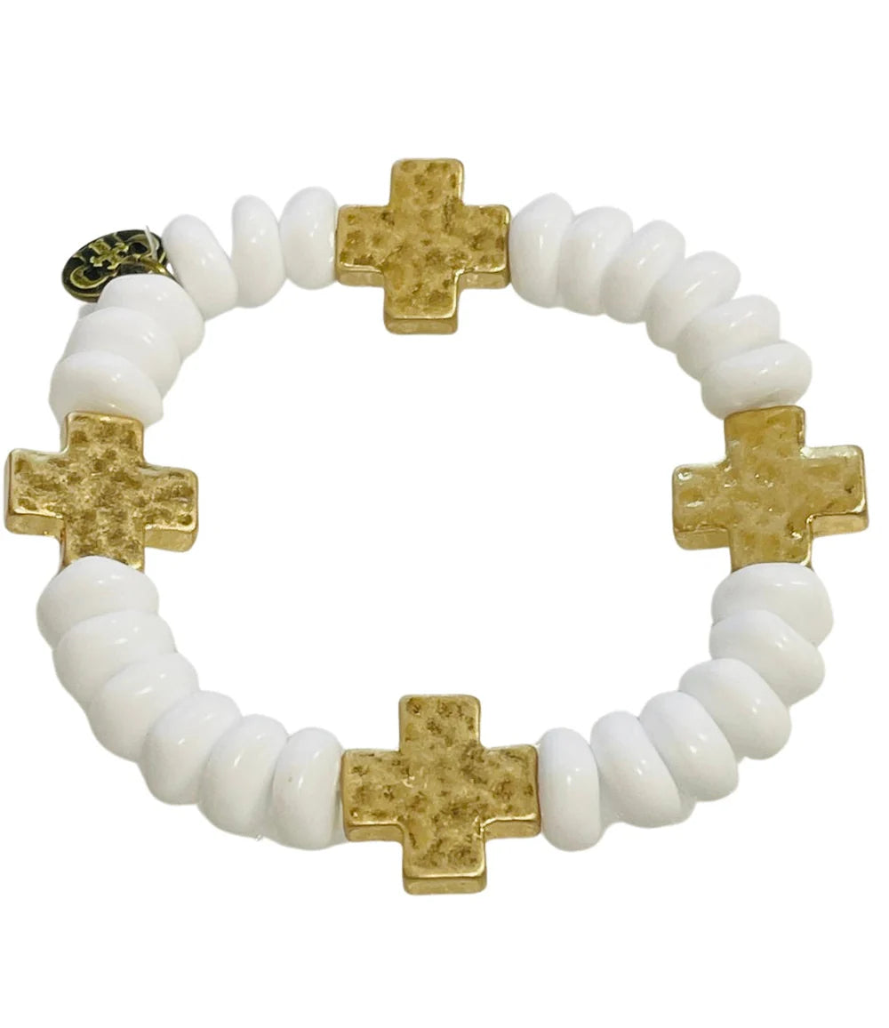 White/Gold Cross Stretch Bracelet