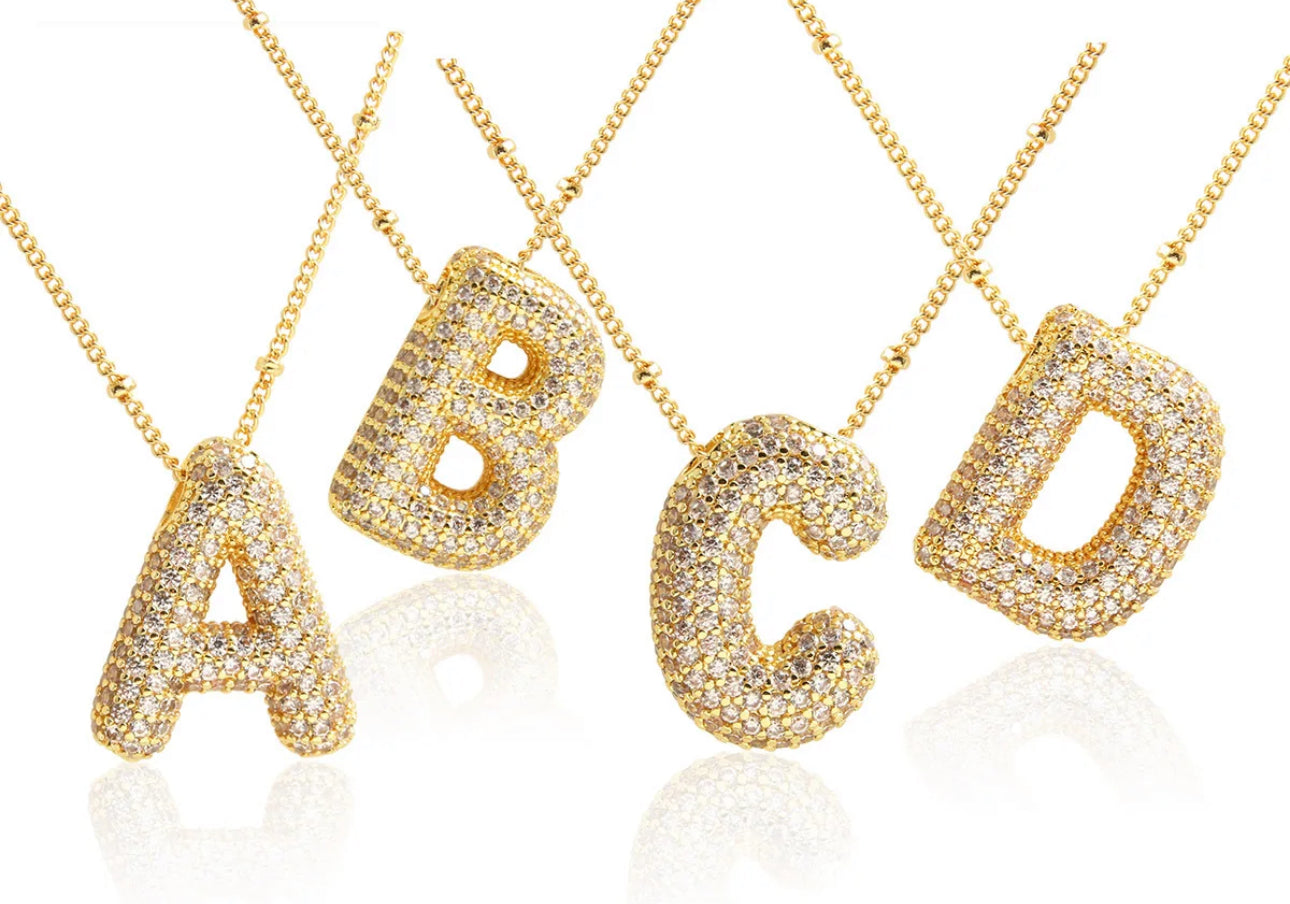 Rhinestone Bubble Initial Necklace