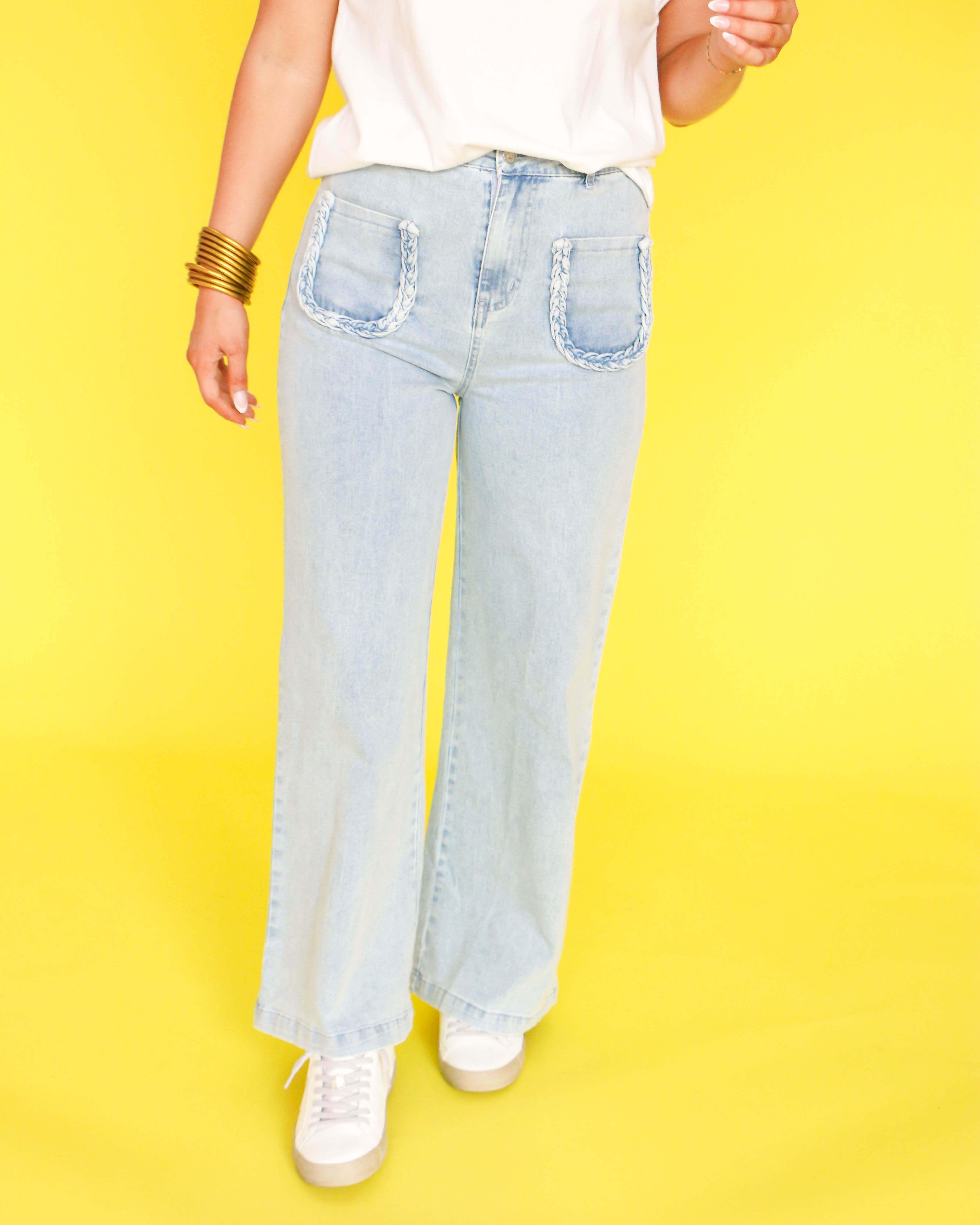 High-Waisted Denim Wide Leg Pants