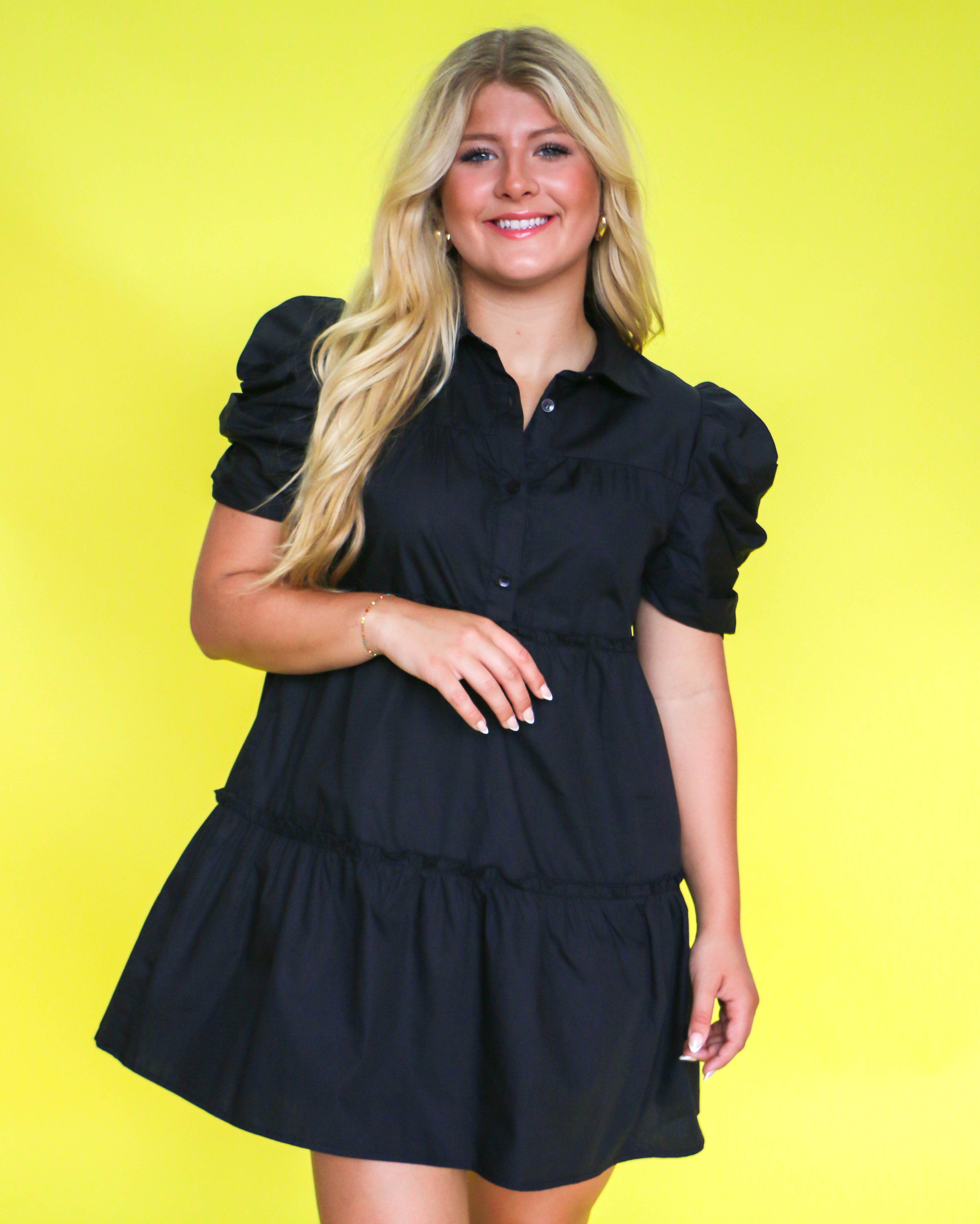 Black Poplin Button Down Dress