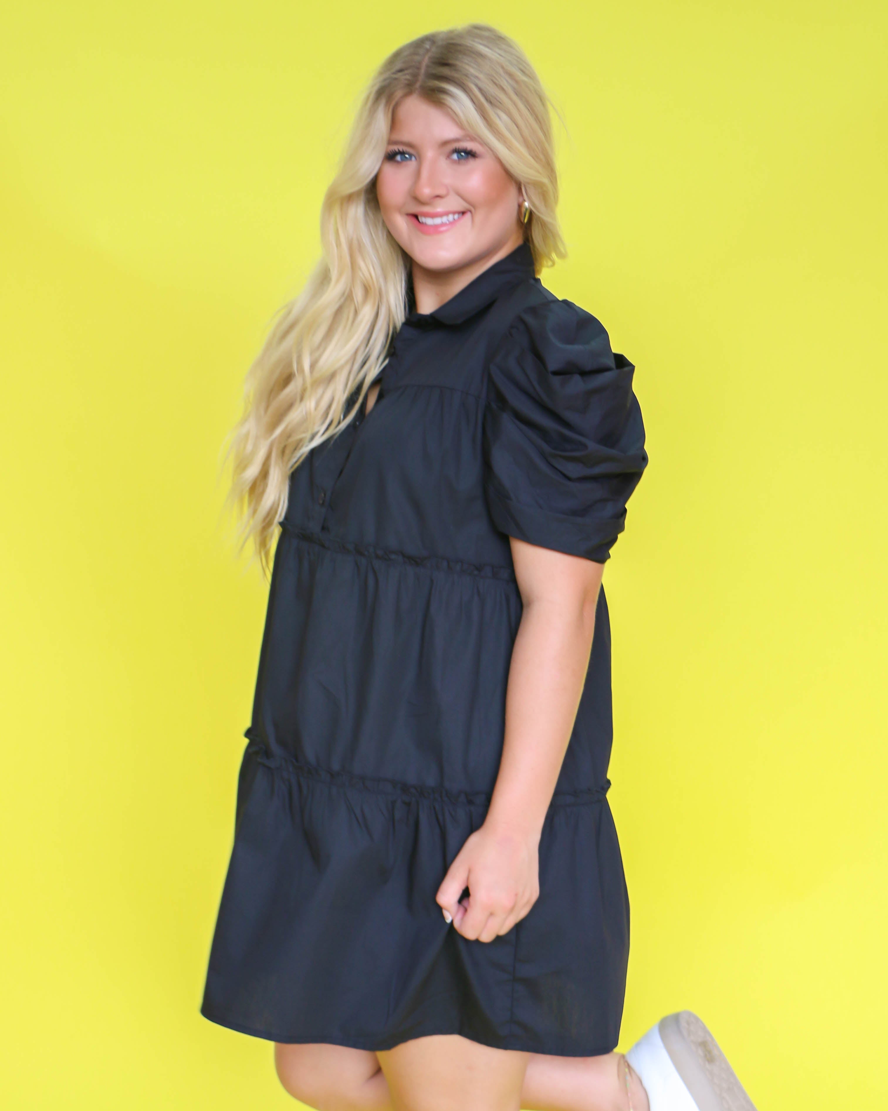 Black Poplin Button Down Dress