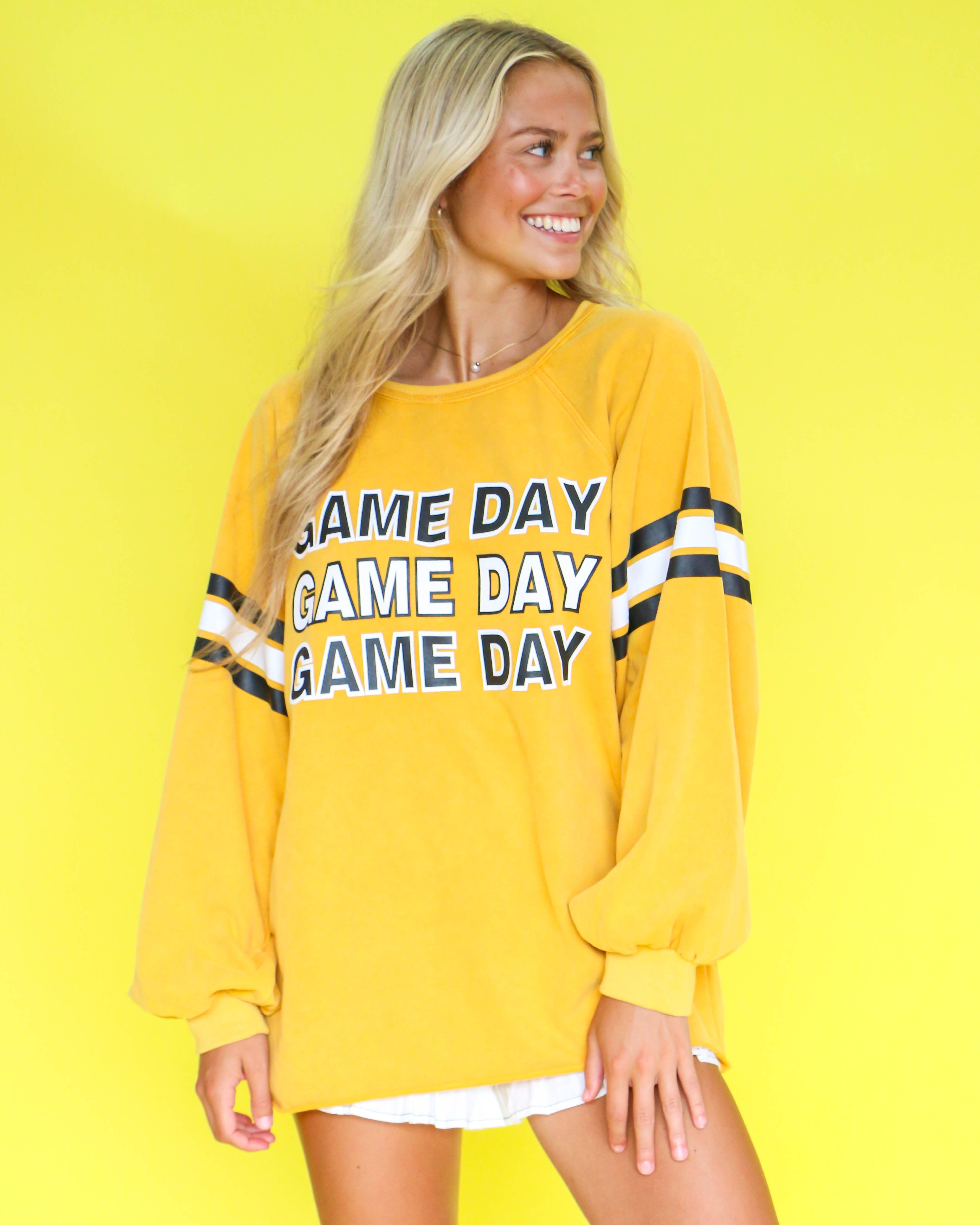 Black & Gold Round Neck Game Day Long Sleeve Sweater