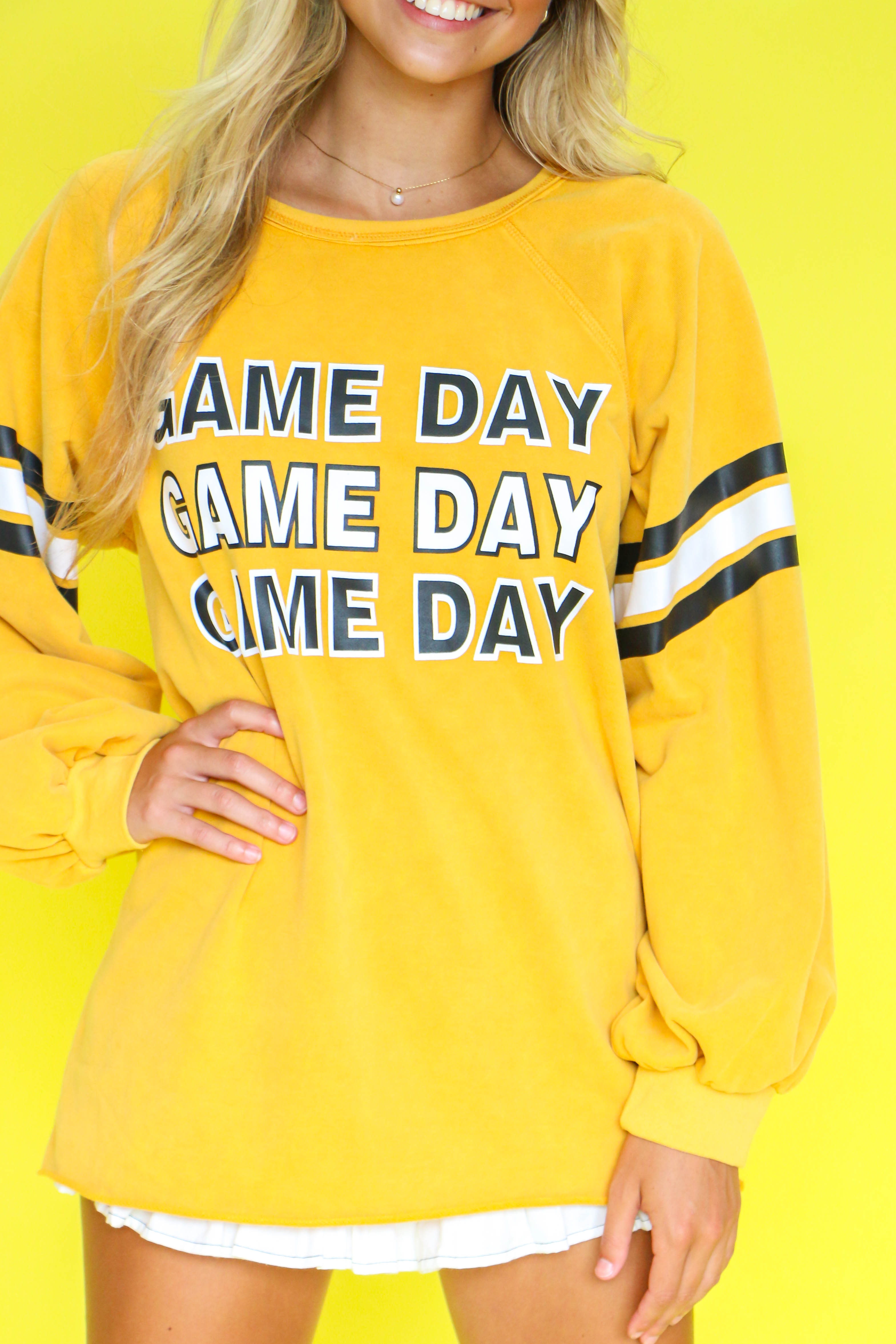 Black & Gold Round Neck Game Day Long Sleeve Sweater