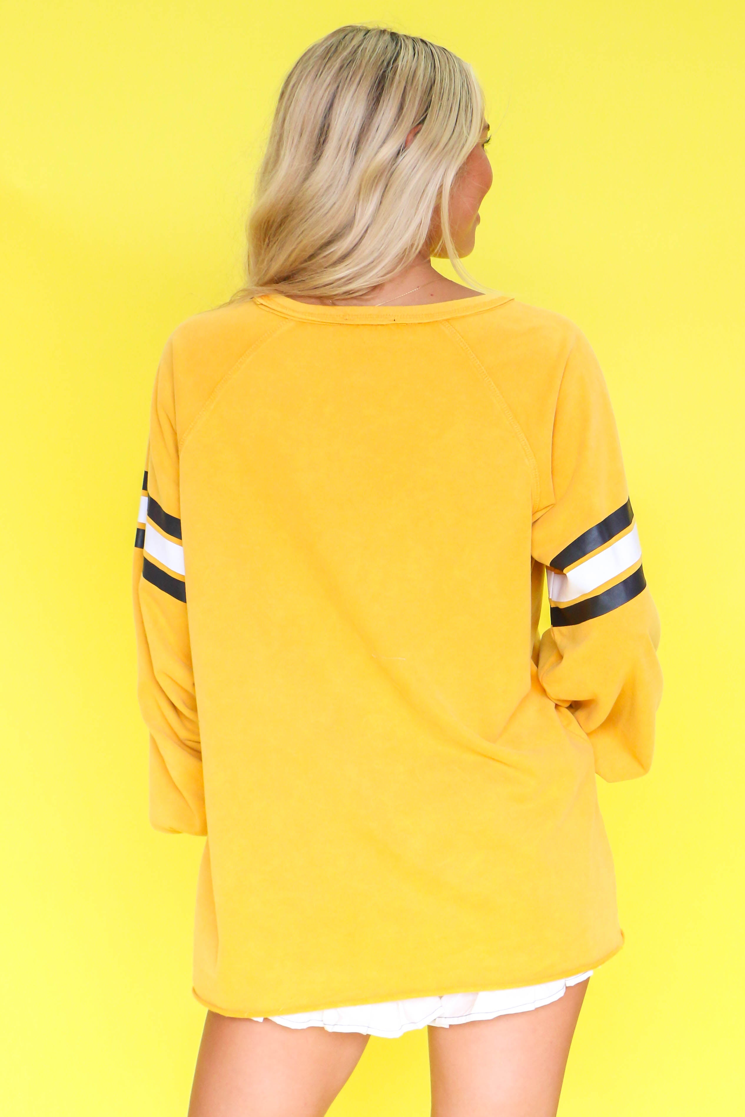 Black & Gold Round Neck Game Day Long Sleeve Sweater