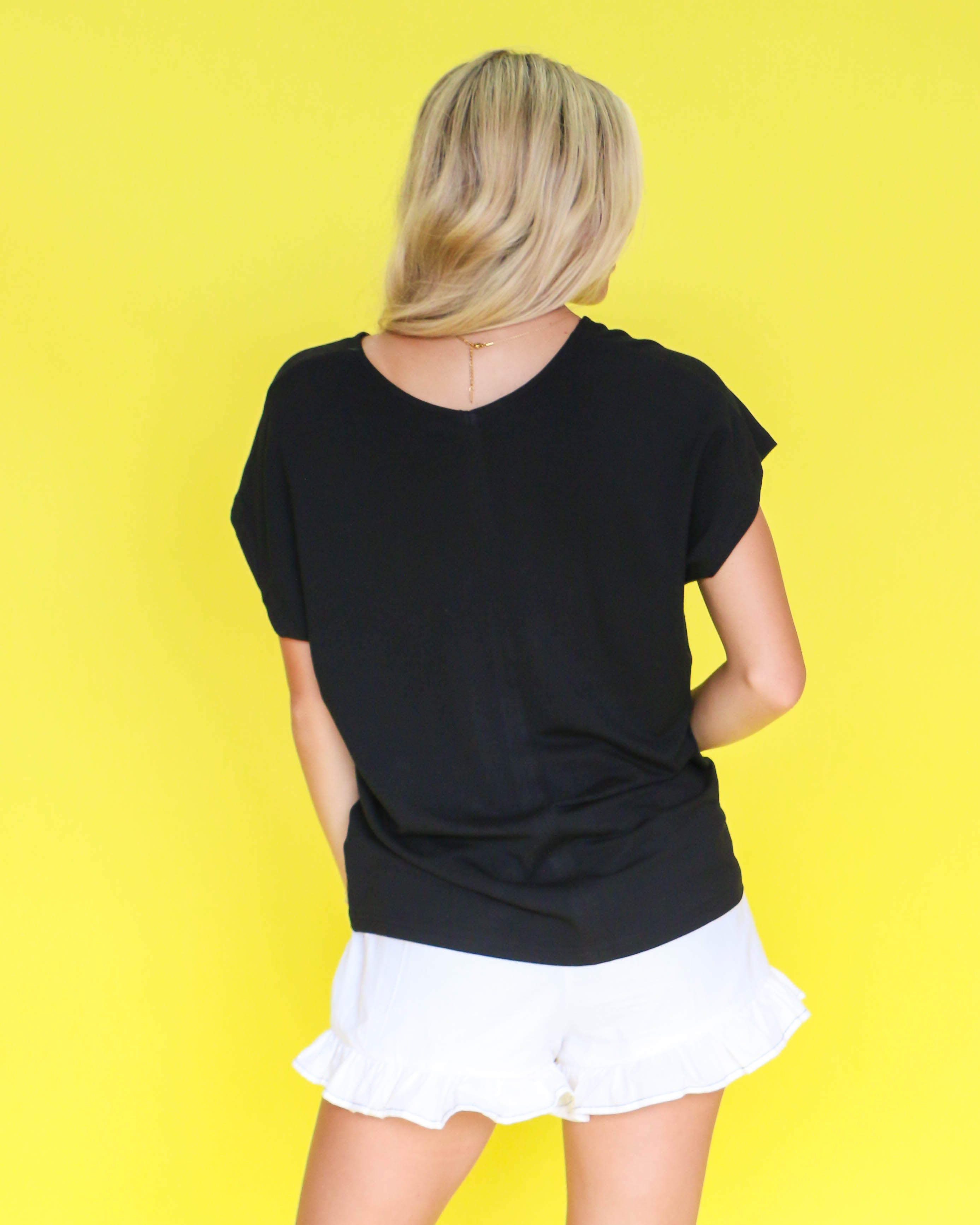 Black Buttery Soft Solid V-neck Top