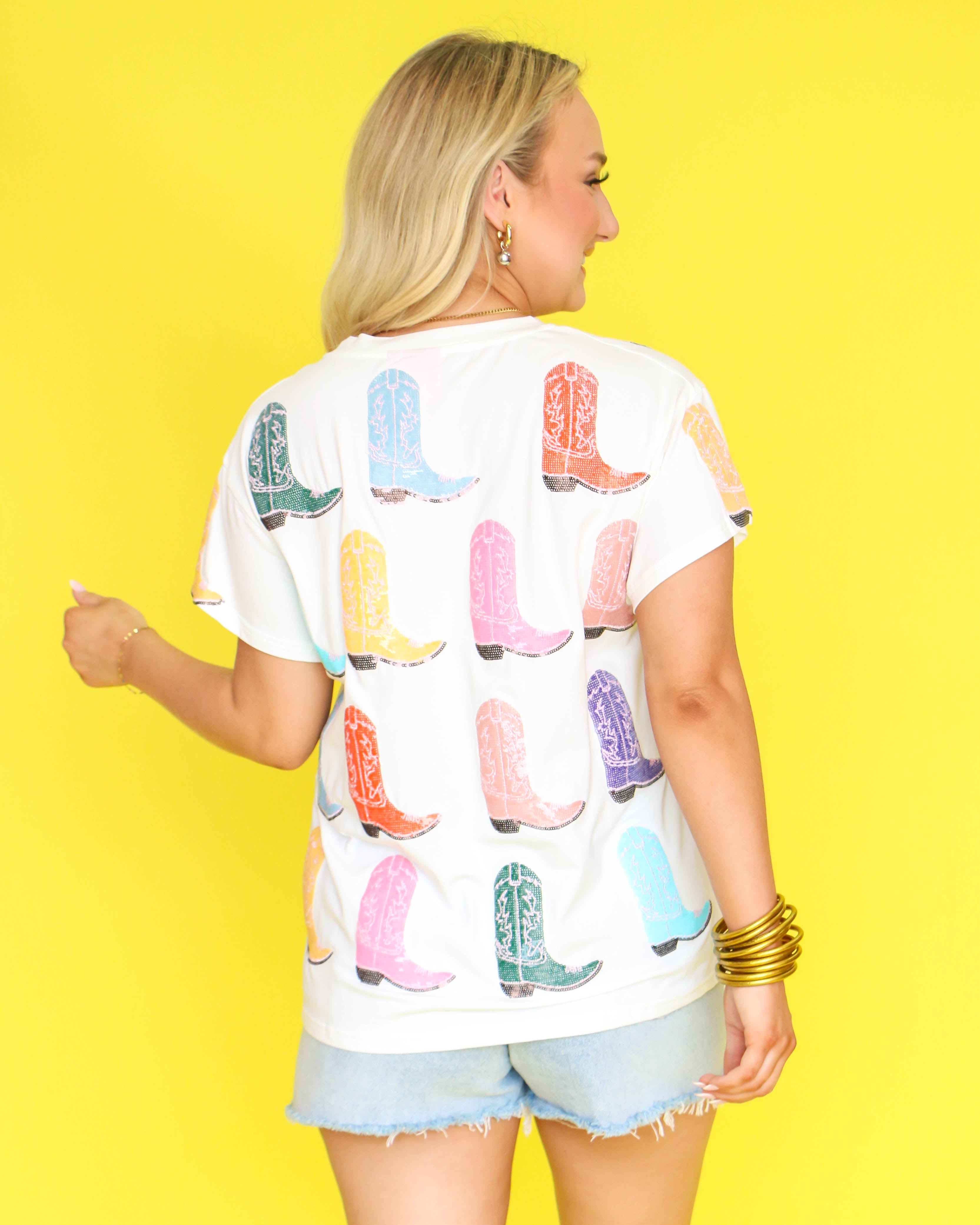 White Multi Cowboy Boot Tee