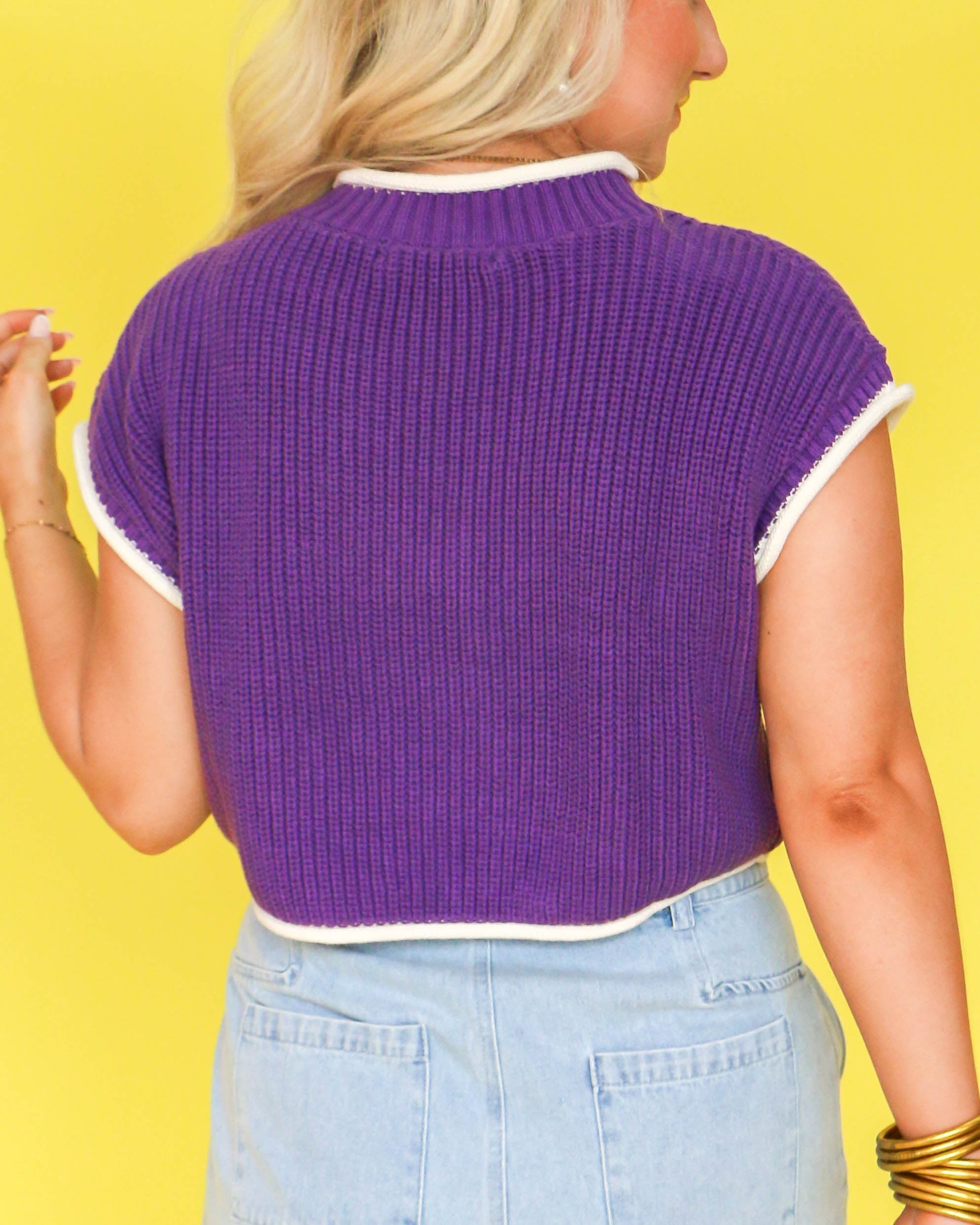 Boxy Sweater Top With Contrast Detail in Purple