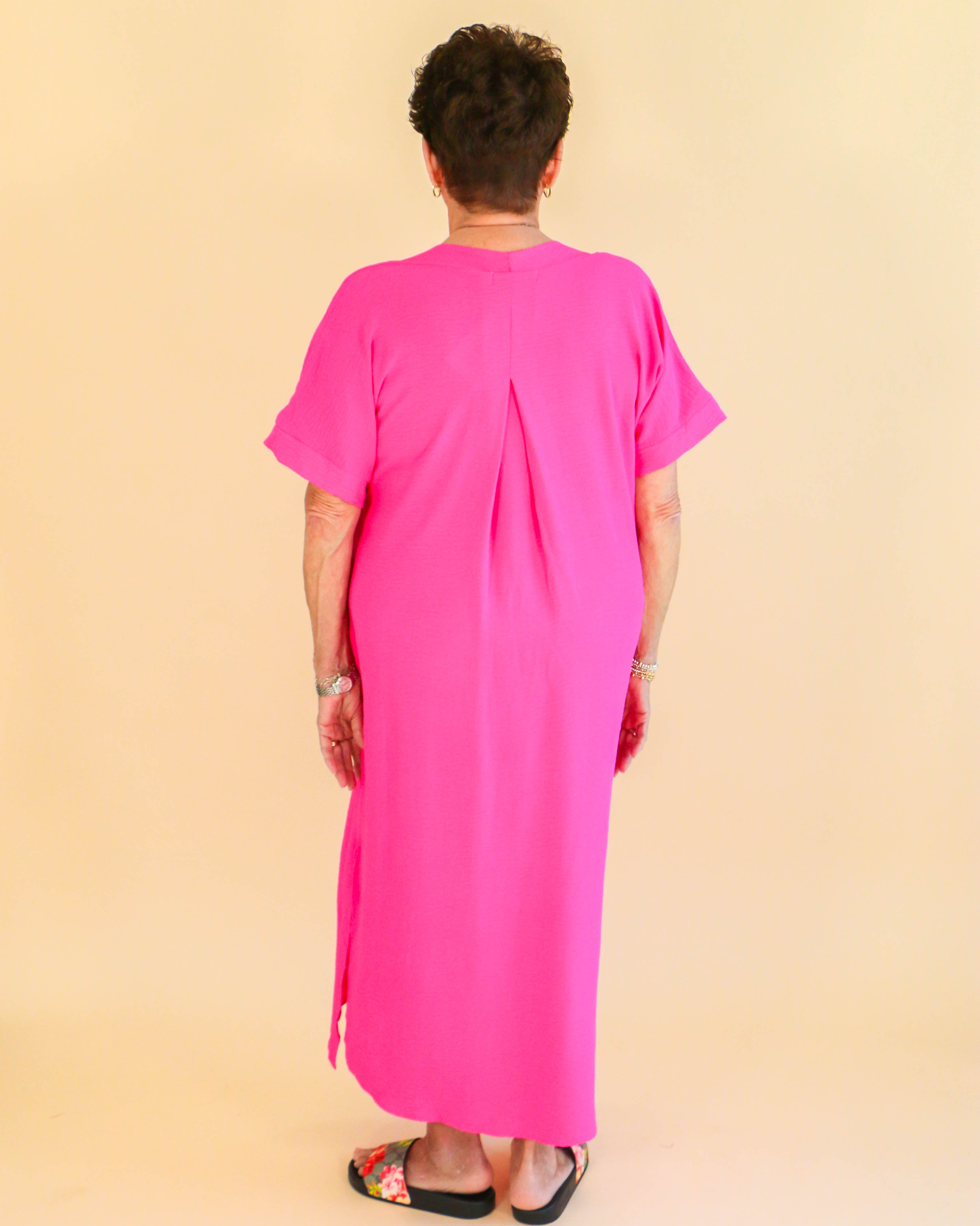 Solid Midi Dress in Hot Pink