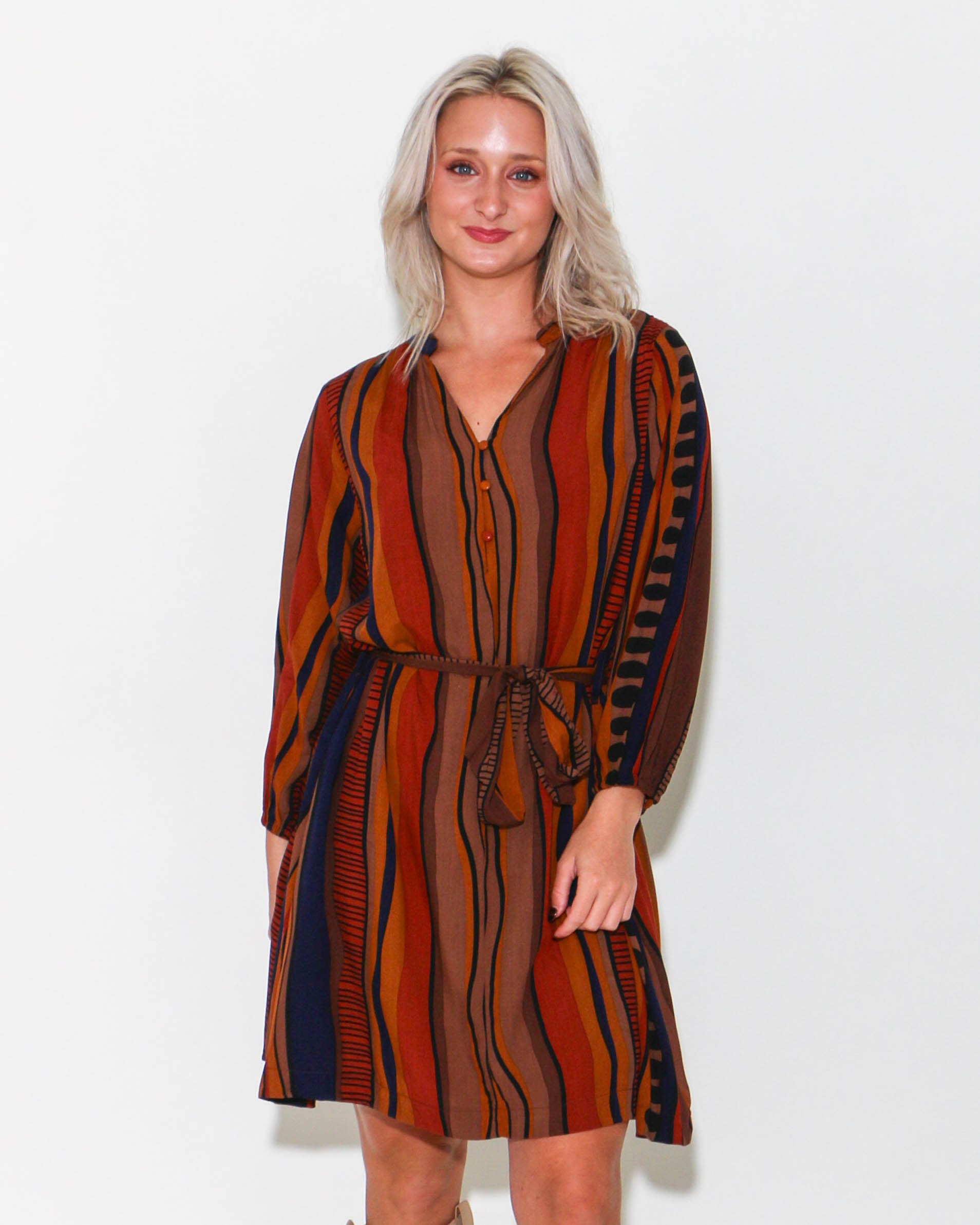 Belted Abstract Mini Dress