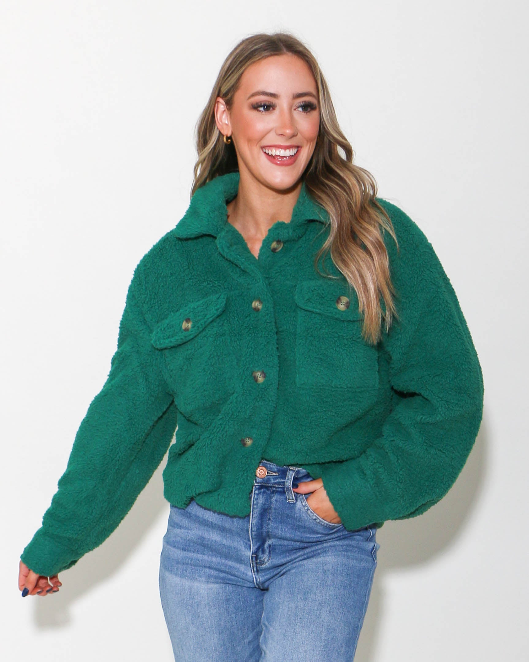 Button Up Sherpa Jacket in Green