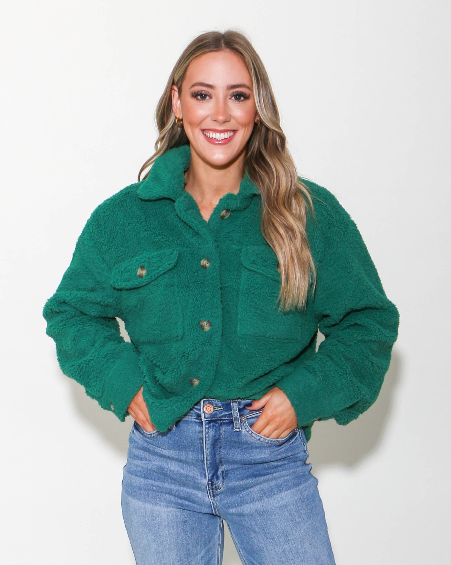 Button Up Sherpa Jacket in Green