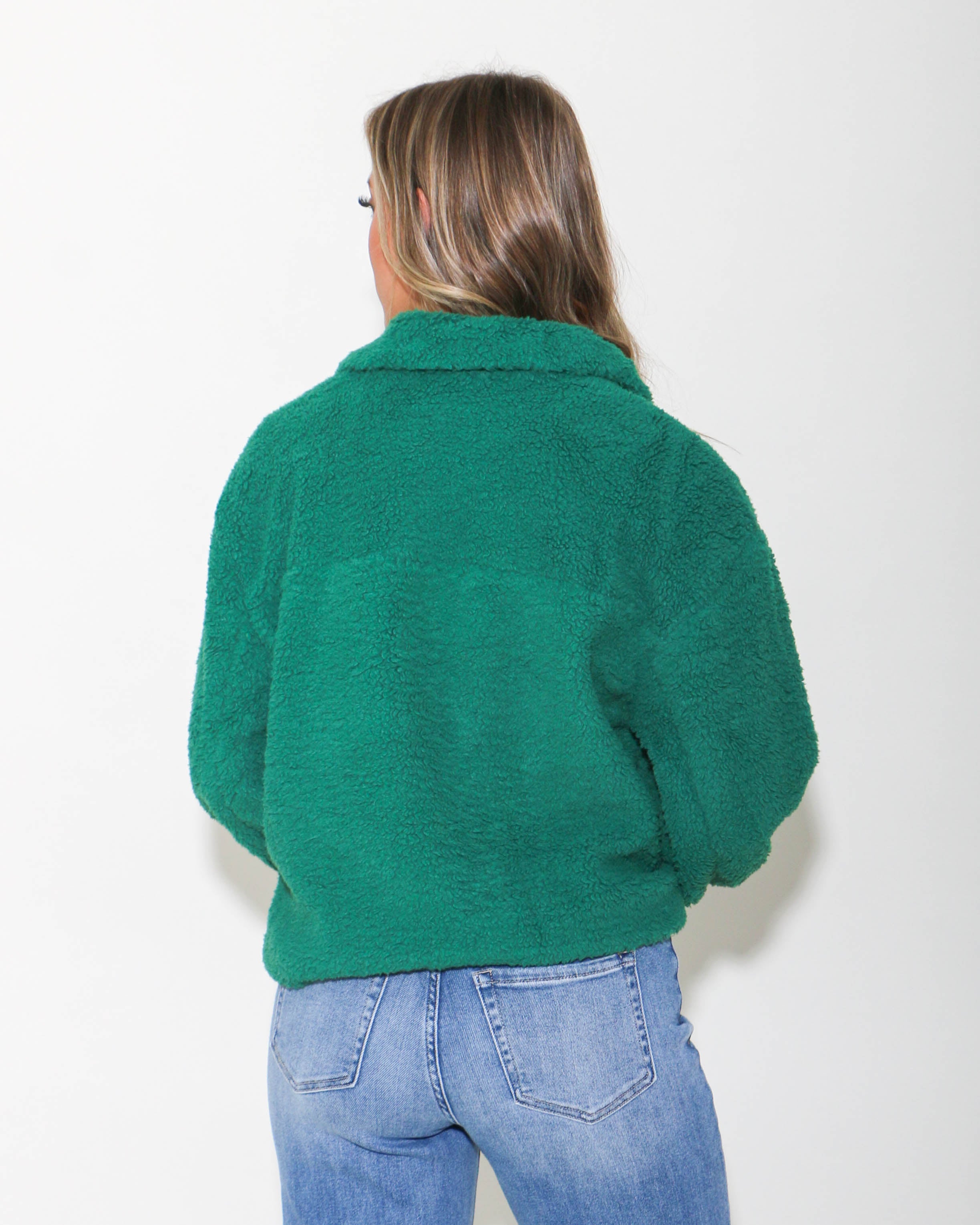 Button Up Sherpa Jacket in Green