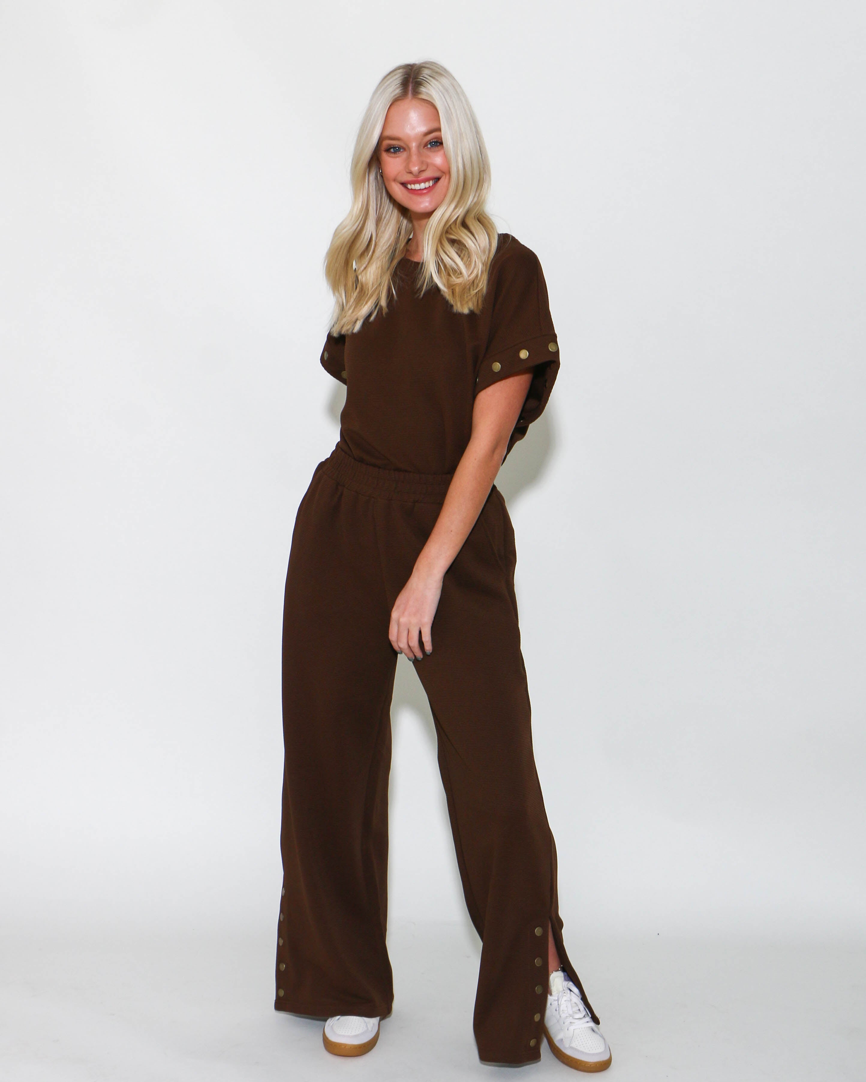 Ribbed Knit Pants Set in Brown